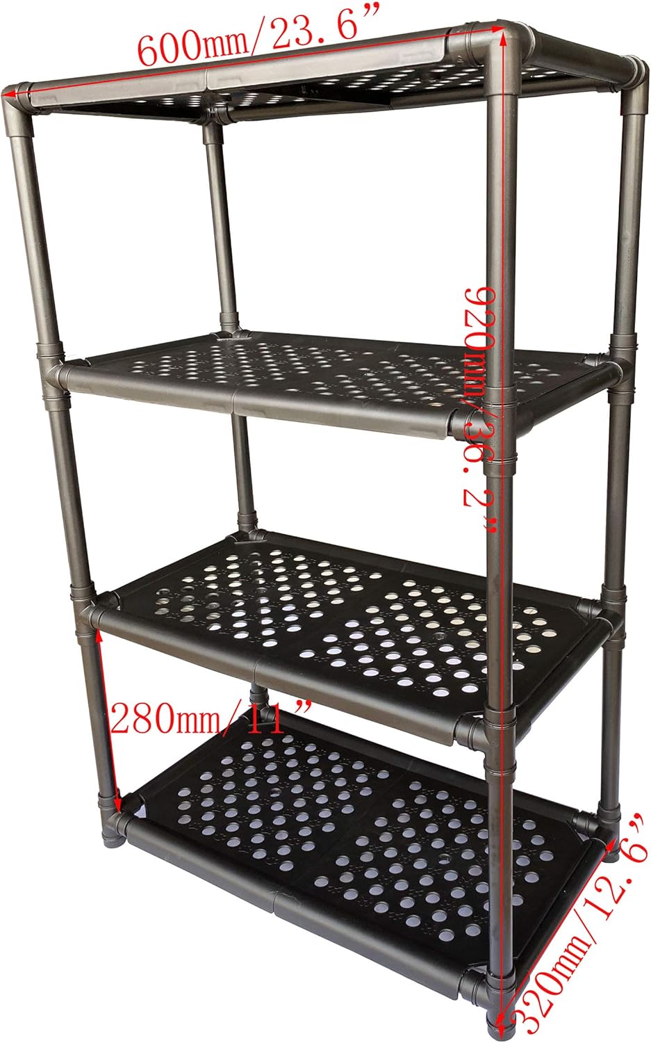 12.6"×23.6"×36.2" 4-Shelf Tier Plastic Multi-Purpose Tool Holder Storage Shelf Shoe Storage Rack Light Duty Garage Storage Indoor and Outdoor : Tools & Home Improvement