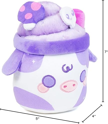 Miniatura 7 de Cuddle Barn PlushGoals Witchy Brew Mooshake Juguete de peluche con aroma a púrpura Kawaii súper suave para Halloween, 7 pulgadas