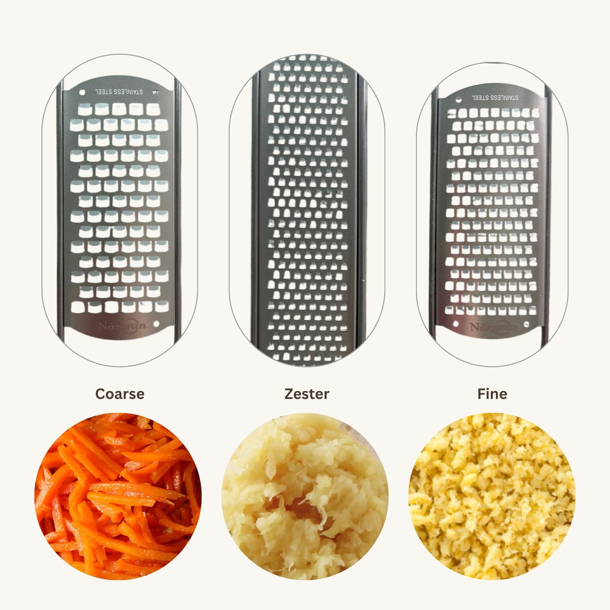 Juego de 3 ralladores de queso de acero inoxidable 304, rallador de verduras y rallador de verduras con asas de madera de acacia, ralladores de cocina de mano para ajo, jengibre, limón, nuez 3