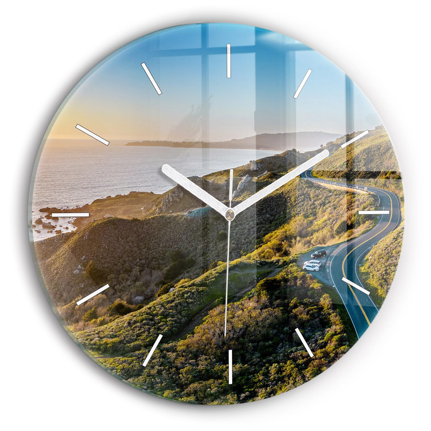Horloge en Verre 30 cm Wallfluent Route sur San Francisco avec Mécanisme Silencieux Moderne