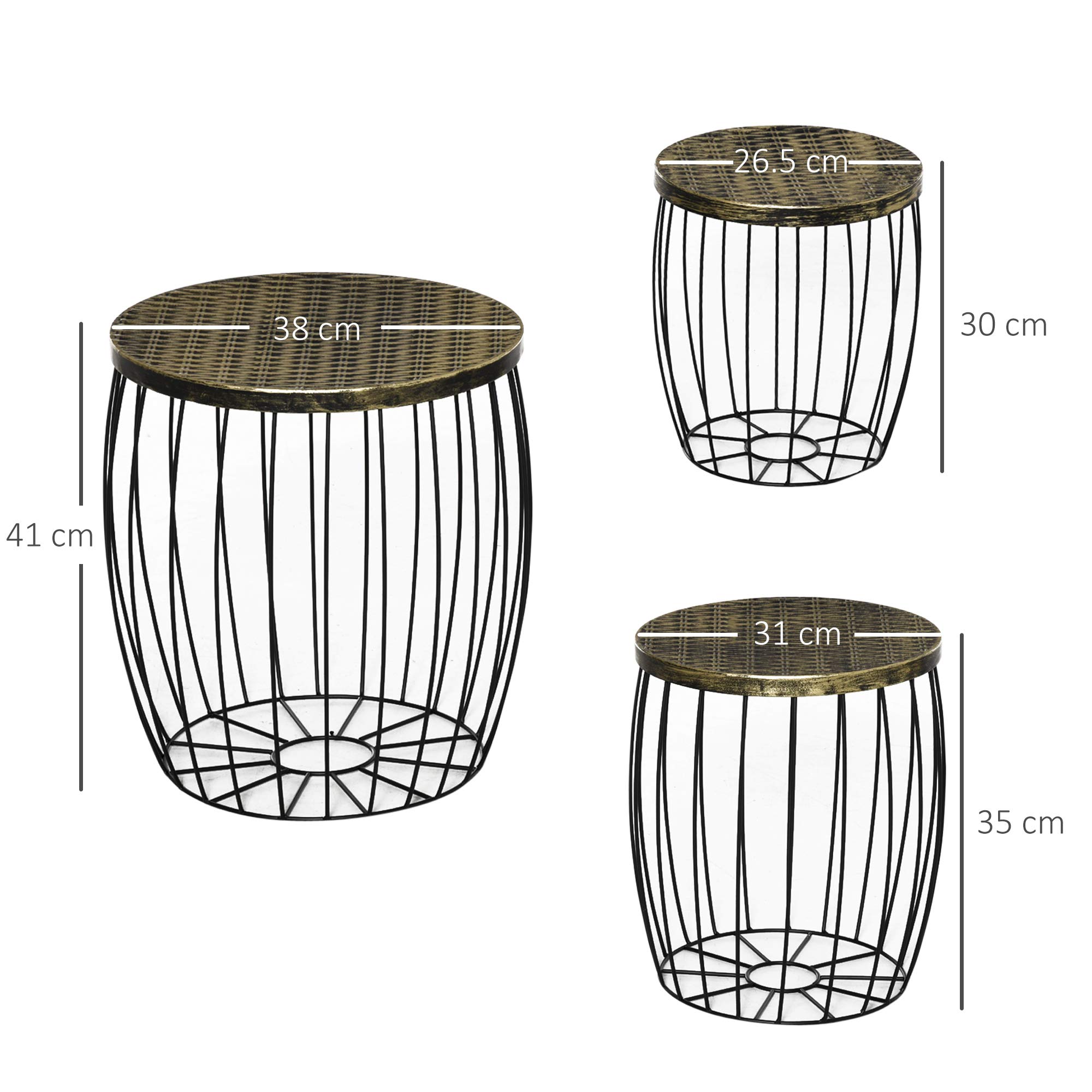 Outsunny Set di 3 Tavolini da Giardino Impilabili, Arredamento da Esterno Stile Industriale in Metallo Nero