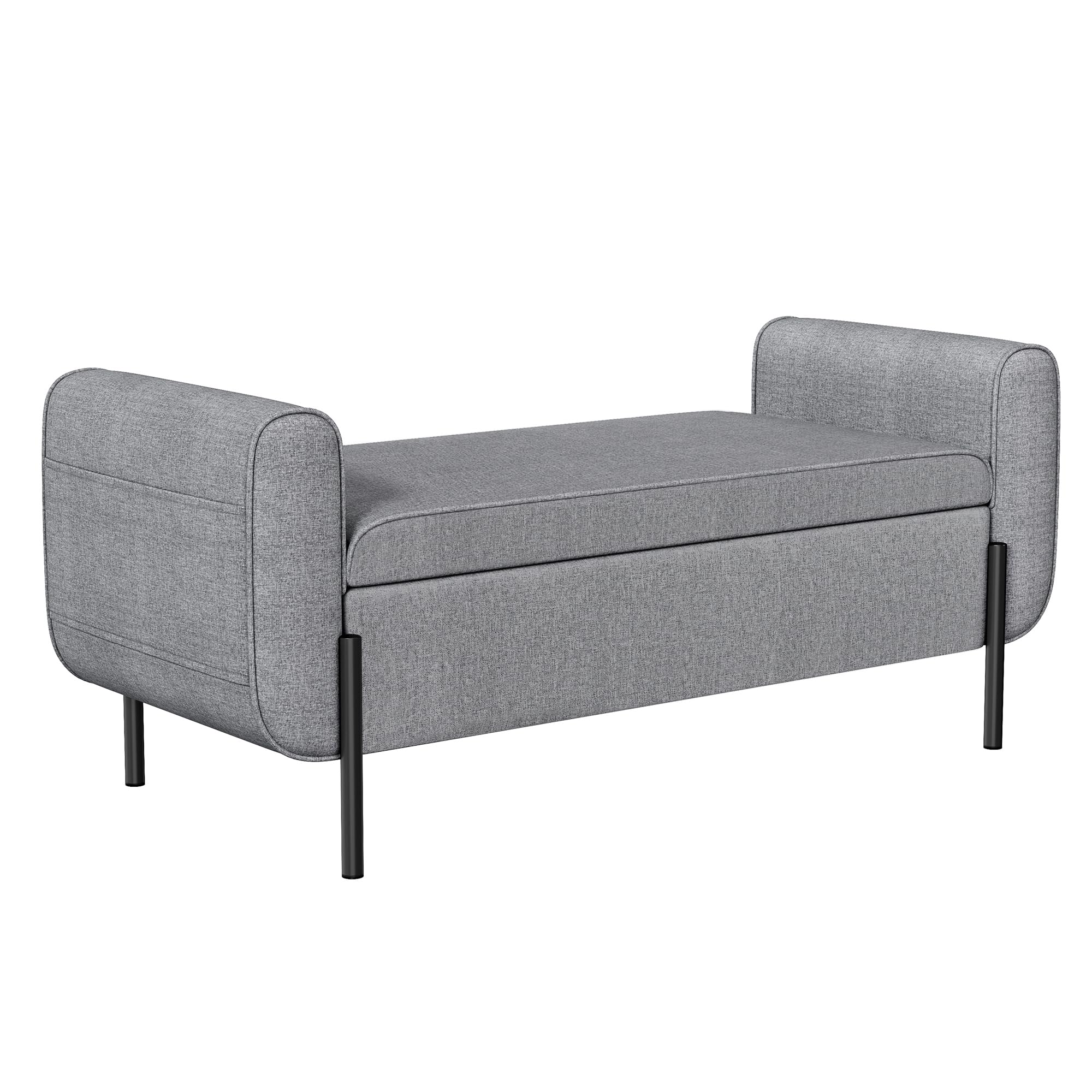 SONGMICS Storage Bench with Armrests, Ottoman with Storage for Living Room, Storage Ottoman Bench for Bedroom, Entryway, Living Room, Steel Legs, Dove Gray ULOM072G02