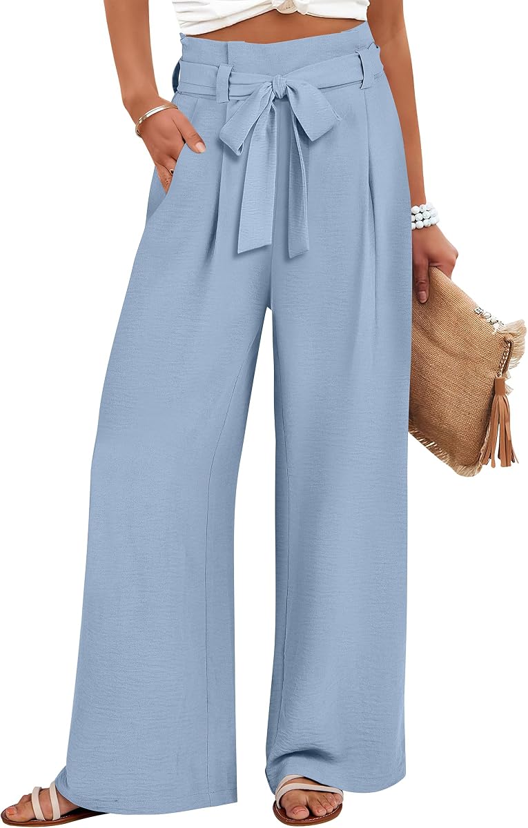 ANRABESS Womens Wide Leg Palazzo Pants Belted High Waisted Business Casual Flowy Long Trousers with Pockets