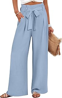 Womens Wide Leg Palazzo Pants Belted High Waisted Business Casual Flowy ...