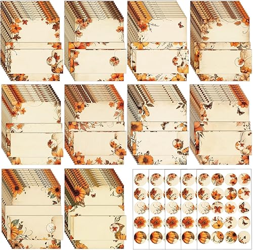 Miniatura 19 de Juego de 250 piezas de papel kraft vintage y sobre con 100 papeles membretes y 50 sobres, 10 diseños para invitaciones de escritura de cartas, notas