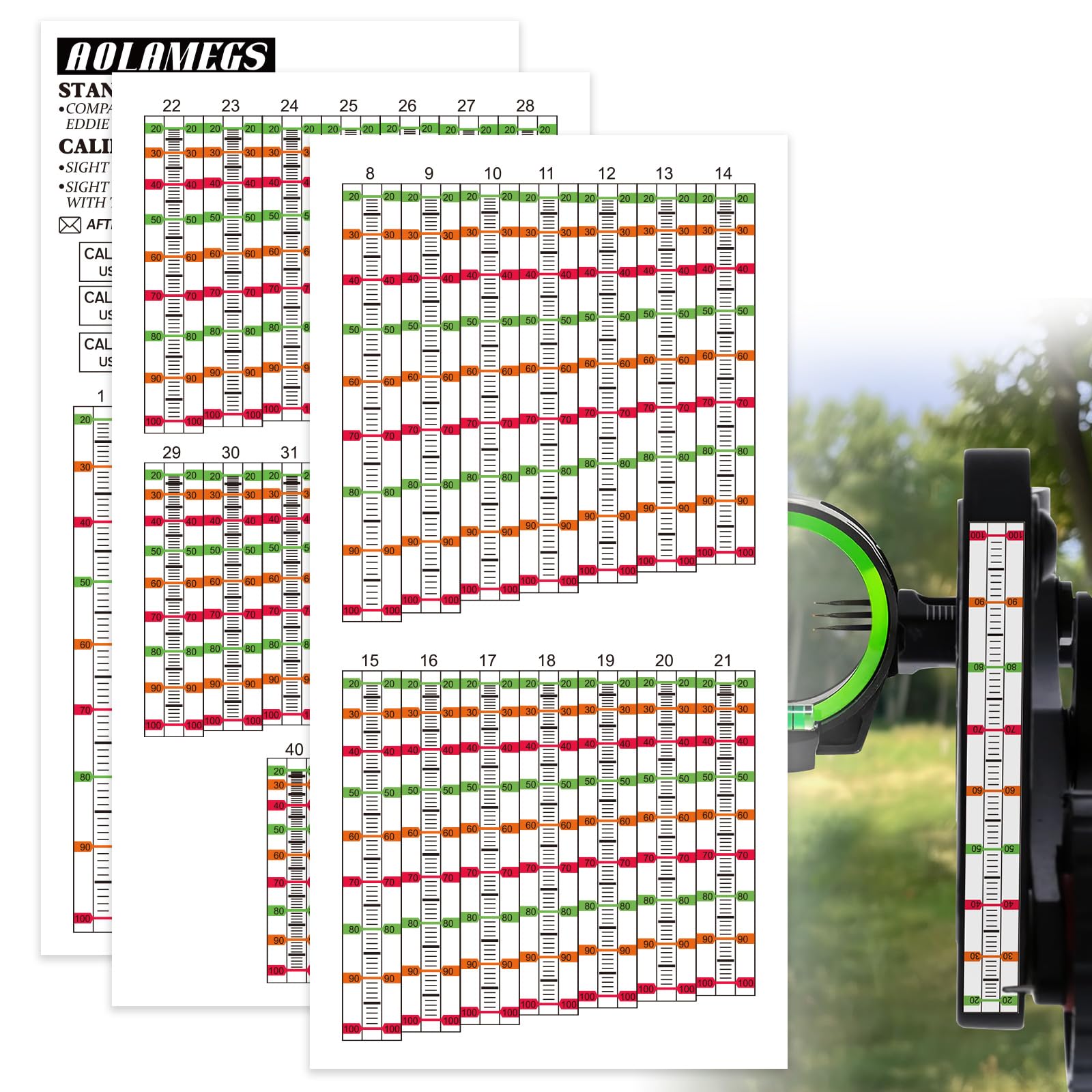 AOLAMEGS Archery Sight Tape, Weatherproof Bow Sight Tapes and Calibration Tapes, Sight in Any Distance to 100 Yards