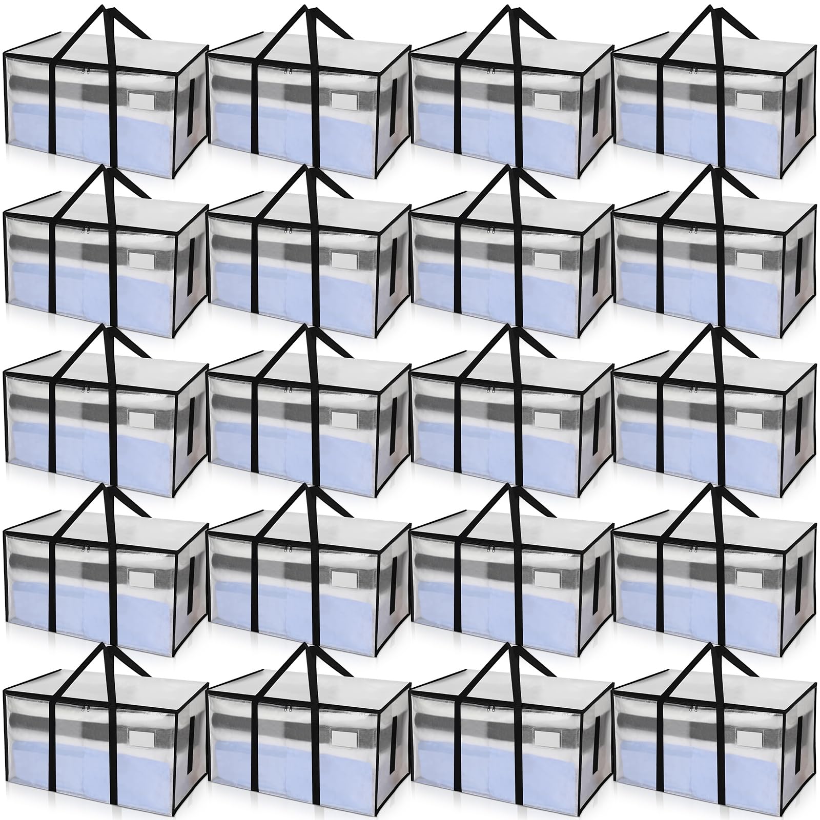 Wowangce24 Pack Heavy Duty Moving Bags with Zippers and Handles Extra Large Storage Bags Space Saving Moving Boxes Collapsible College Packing Totes for Moving, Storage and Travel, 92L(Clear)