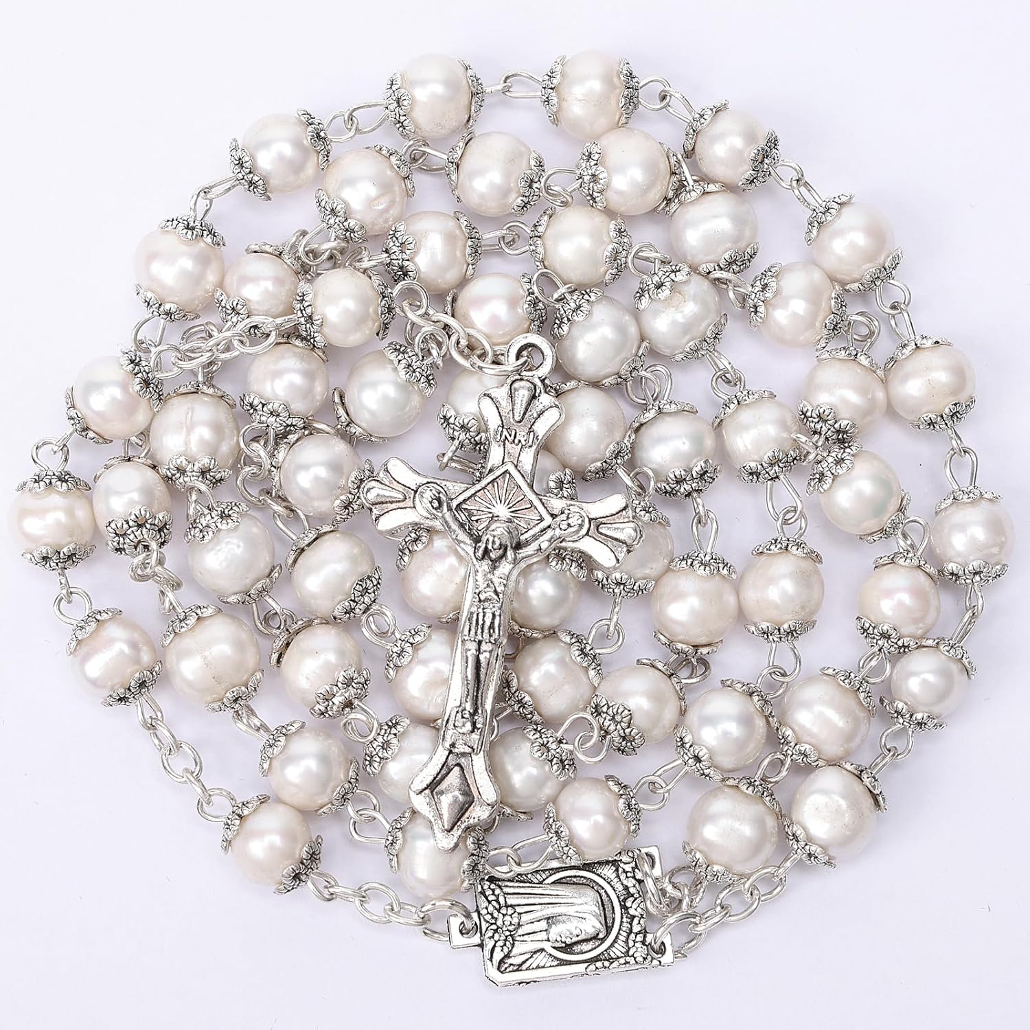 Rosary Beads Catholic for Woman,Natural White Real Pearl Rosary Beads. - Image 2