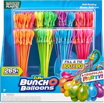 ZURU - BUNCH O BALLOONS - Tropical Party pack of 8 clusters - 265 water bombs - Outdoor play - Water game - 56481