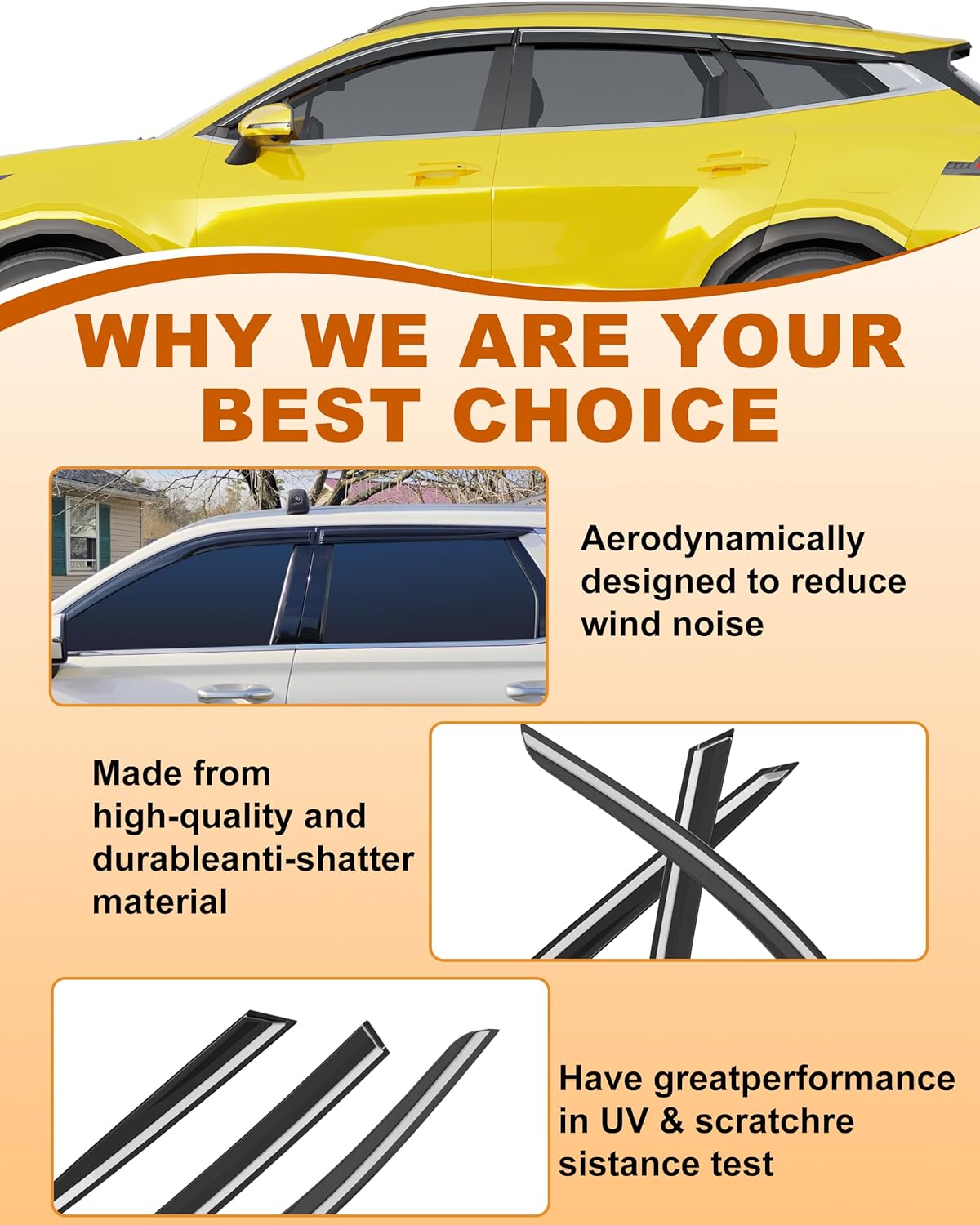 6-PCS Low Profile Window Rain Guards Fit for Kia Sportage 2023-2026 Rain Guard Window Deflectors Extra-Thick Side Window Visors Vent Shades Tape-on Vent Visors Car Accessories