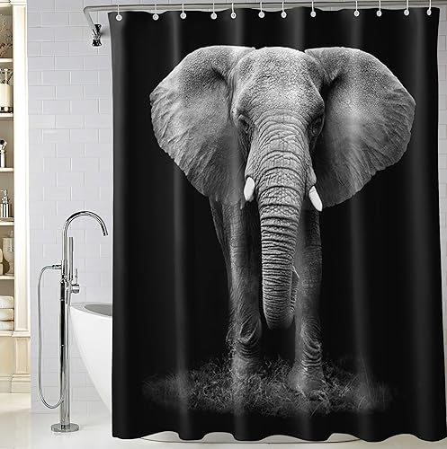 Miniatura 2 de Juego de 4 cortinas de ducha de elefante negro, decoración de baño de estilo animal, con alfombras y accesorios, alfombra antideslizante, cubierta