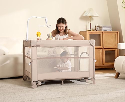 Miniatura 4 de Pack and Play, corralito 5 en 1 para bebés – cuna portátil, moisés, cuna lateral, cambiador y corralito | Malla transpirable | Seguro y plegable