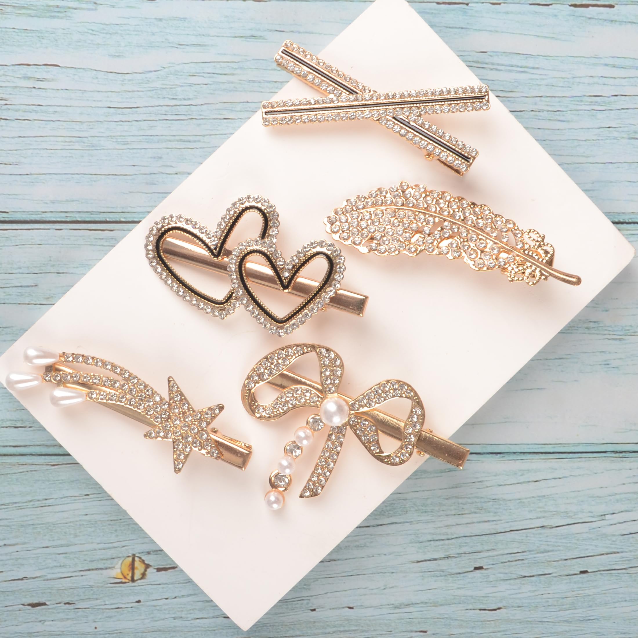 Set of 5 Hair Clips | Each Design Different | Golden Finish | Korean Fashion Style Metal Hairpins | Stylish Hair Accessories For Women And Girls | Best gift for Girls