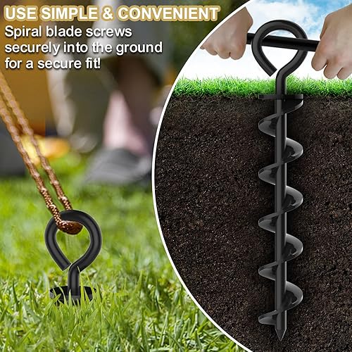 Miniatura 5 de Eurmax USA Canopy Stakes Tent Stakes Dog Tie Out Stakes Corkscrew Shape Steel Trampoline Stakes with Iron Rod Installation Tool & Wind Ropes