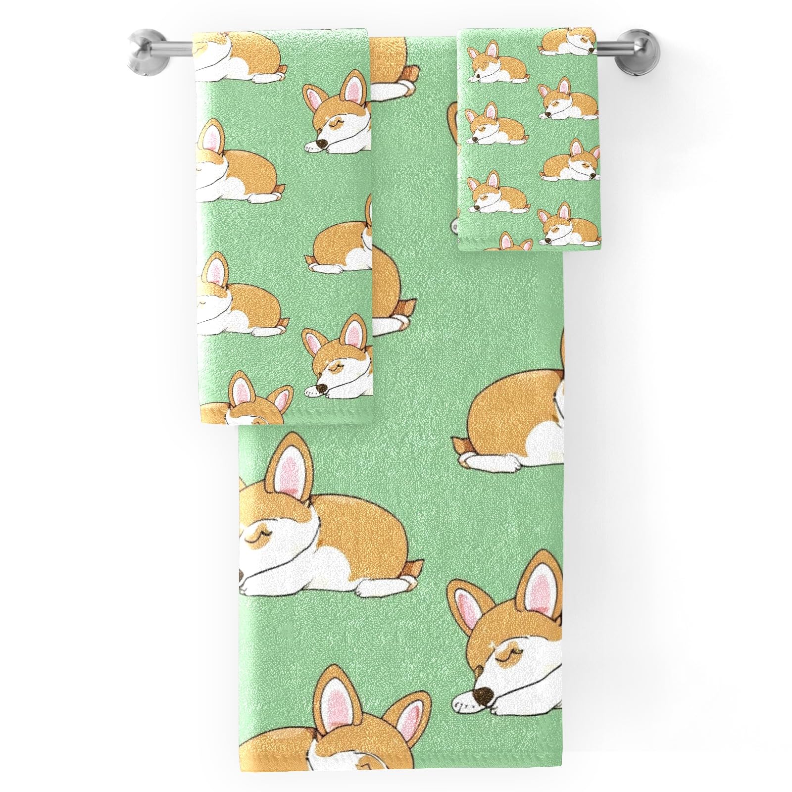 Corgi ręcznik kąpielowy do spania, zestaw 3 szt., uroczy ręcznik kąpielowy dla psa, ręcznik do rąk i myjka do hotelu, spa, łazienki