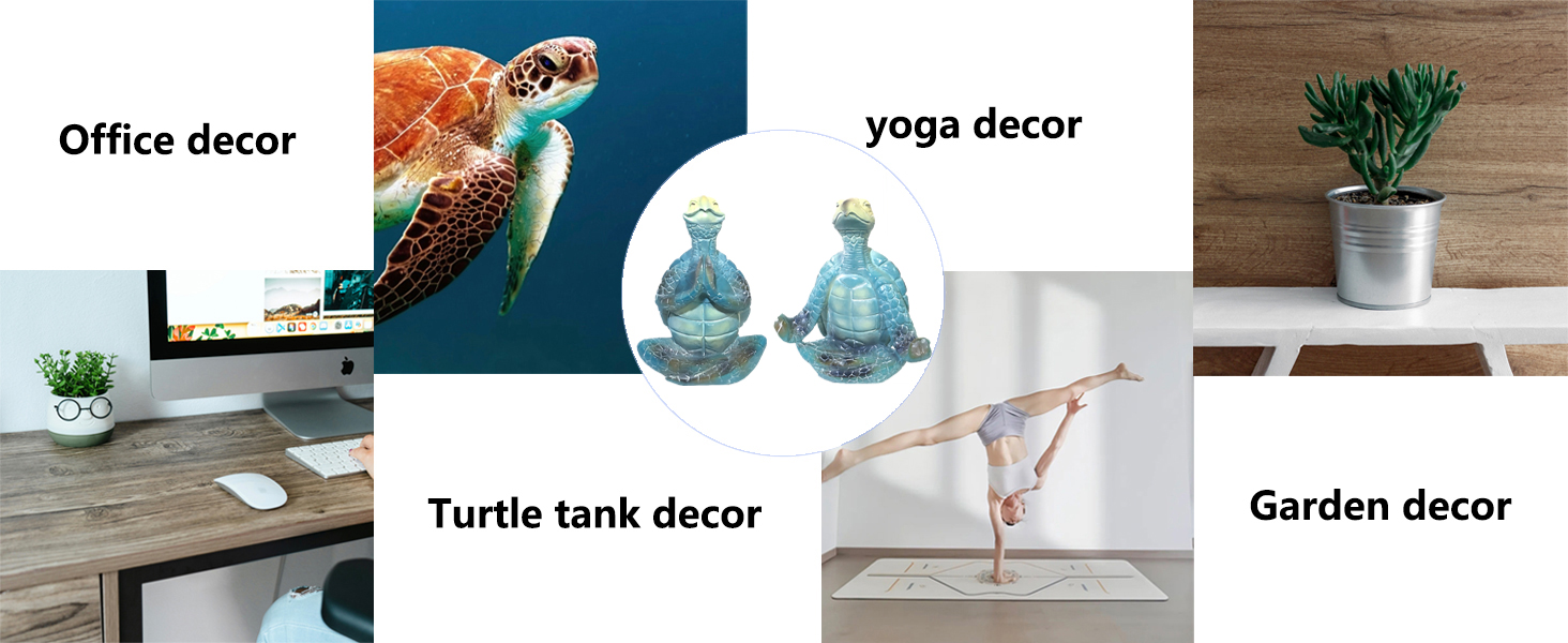 2-Pack Yoga Sea Turtle Figurines - Resin Meditation Desk Statue Decor with Non-Slip Base Zen Ocean Theme Table Shelf Sculptures Beach Bathroom Office Decoration Gifts for Women Turtle Lovers