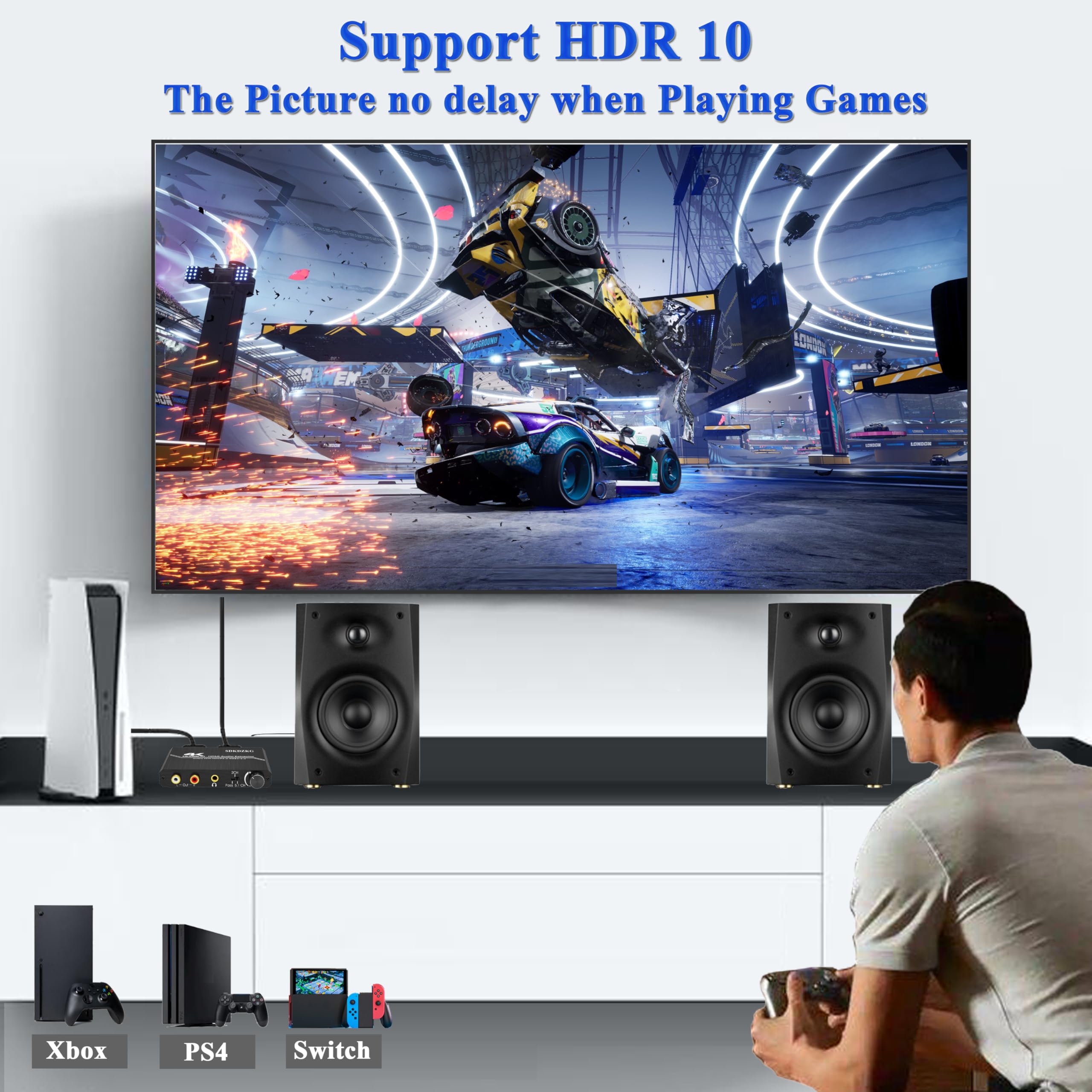 HDMI 2.0 Convertisseur Audio, HDMI Optique Toslink SPDIF 3.5mm Stéréo RCA L/R Sortie Audio Extracteur Avec Contrôle du Volume Soutien 4k@60hz HDCP 2.2 HDR 3D Yuv 4:4:4 Pour PS5 Blu Ray