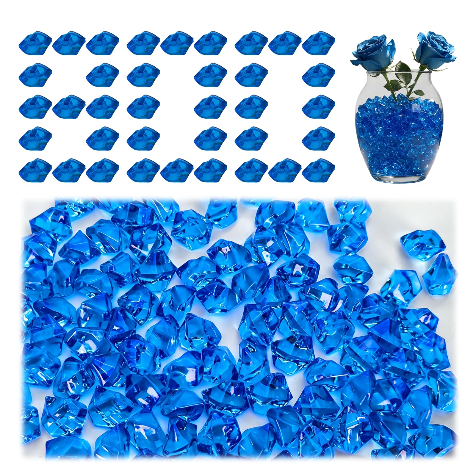 Hexizexi 800 Pcs Blue Fake Ice Acrylic Ice Crystals Acrylic Ice Gems for Vase Party Desktop Decoration Handicrafts