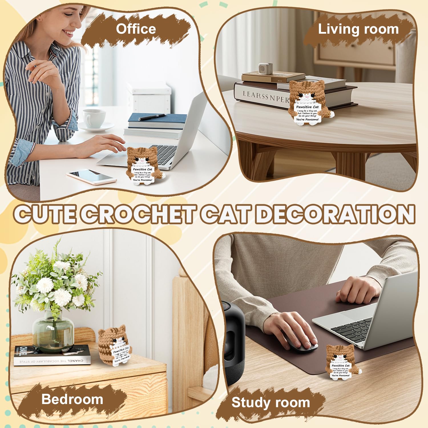Onperpoe Positive Crochet Animals, Funny Positive Cat with Inspirational Card - Image 4