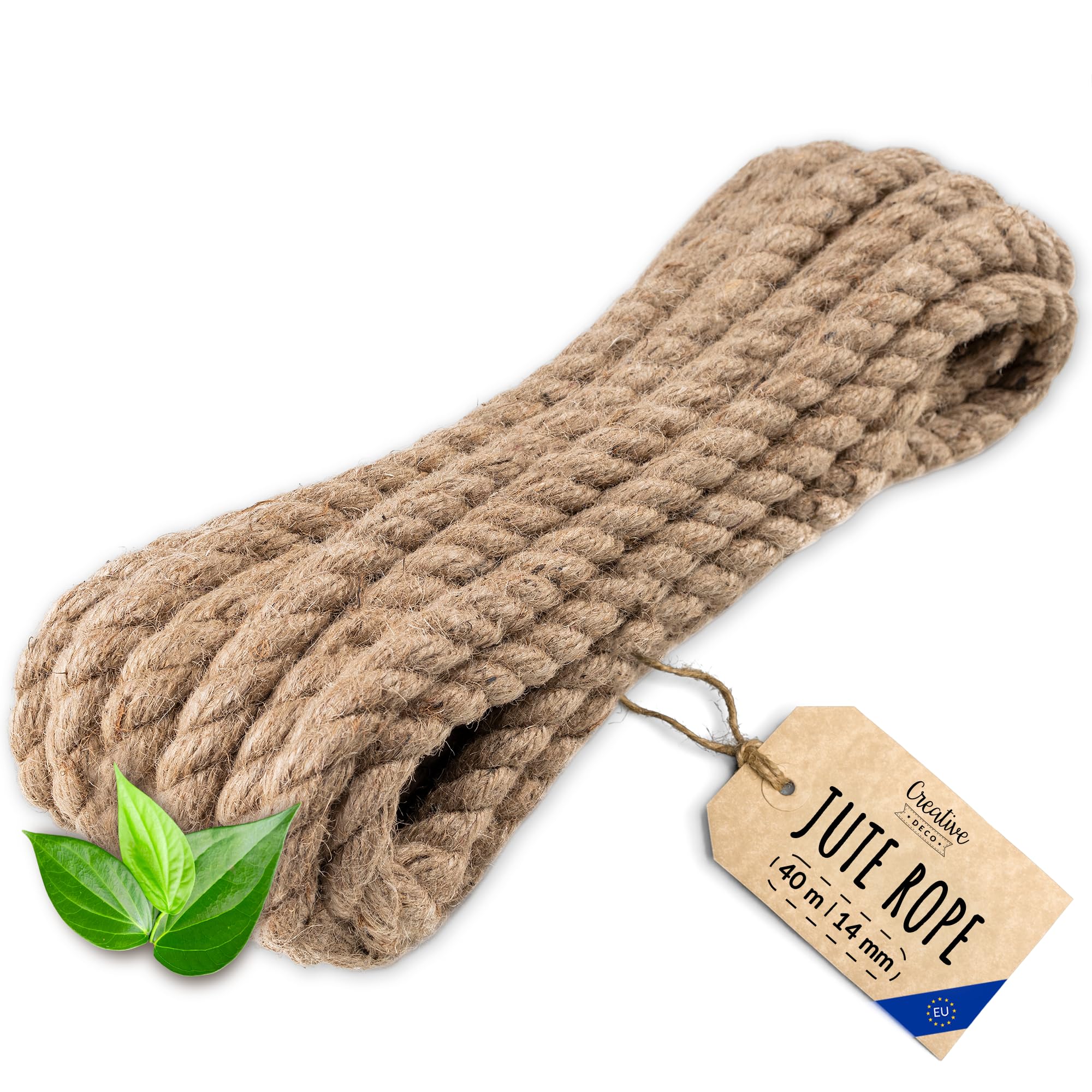 Creative Deco Thick Heavy Duty Jute Rope Natural Brown | 40mx14mm | Twisted