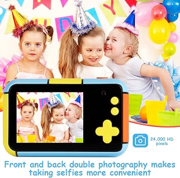 Kids Digital Camera, 24MP Digital Camera for Kids, HD Video Camera Dual Lens Selfie Camera, 2.4 inch LCD Screen, 32GB SD Included