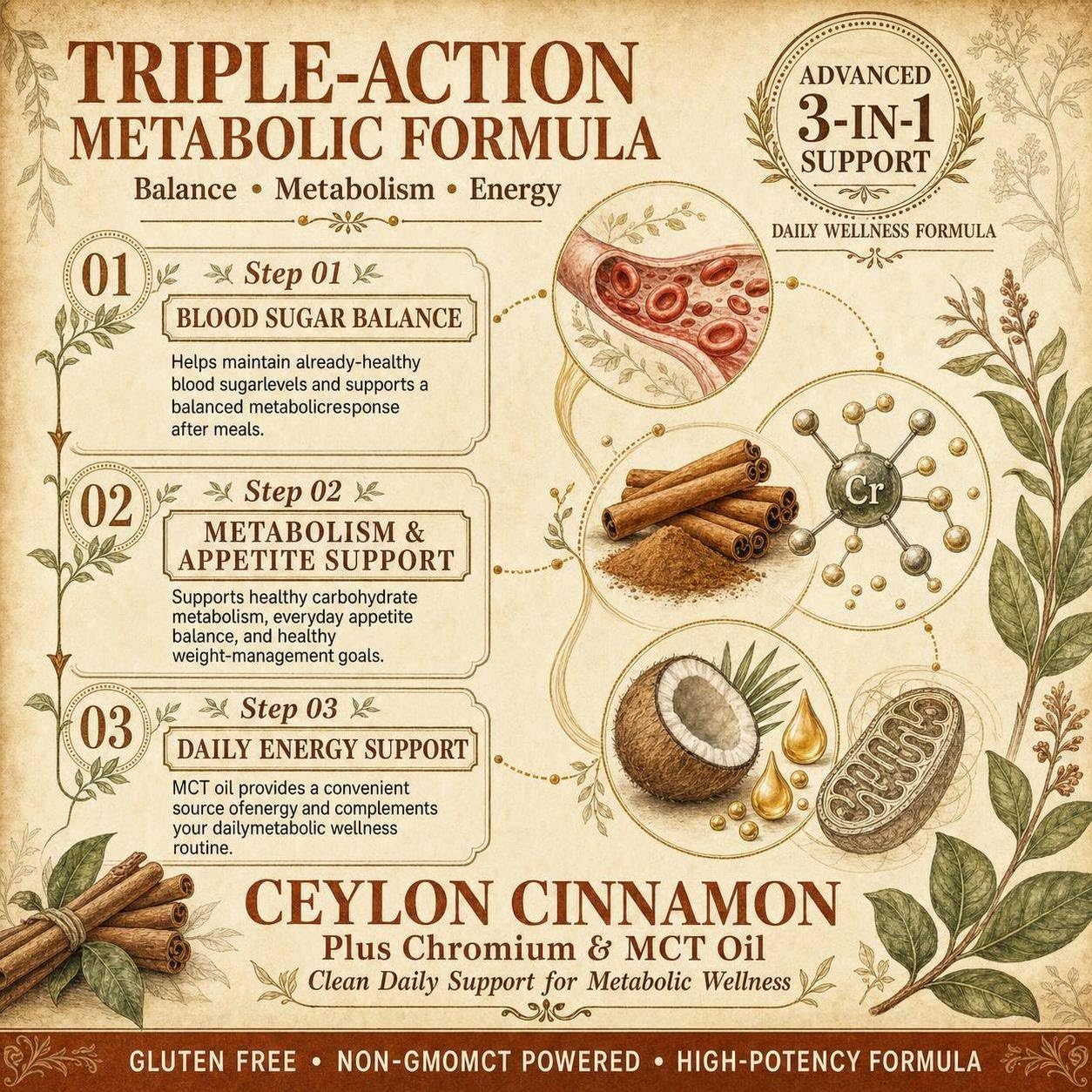 3-in-1 Organic Ceylon Cinnamon Supplement 24:1 Extract with MCT Oil 120 day — Amazon image 3