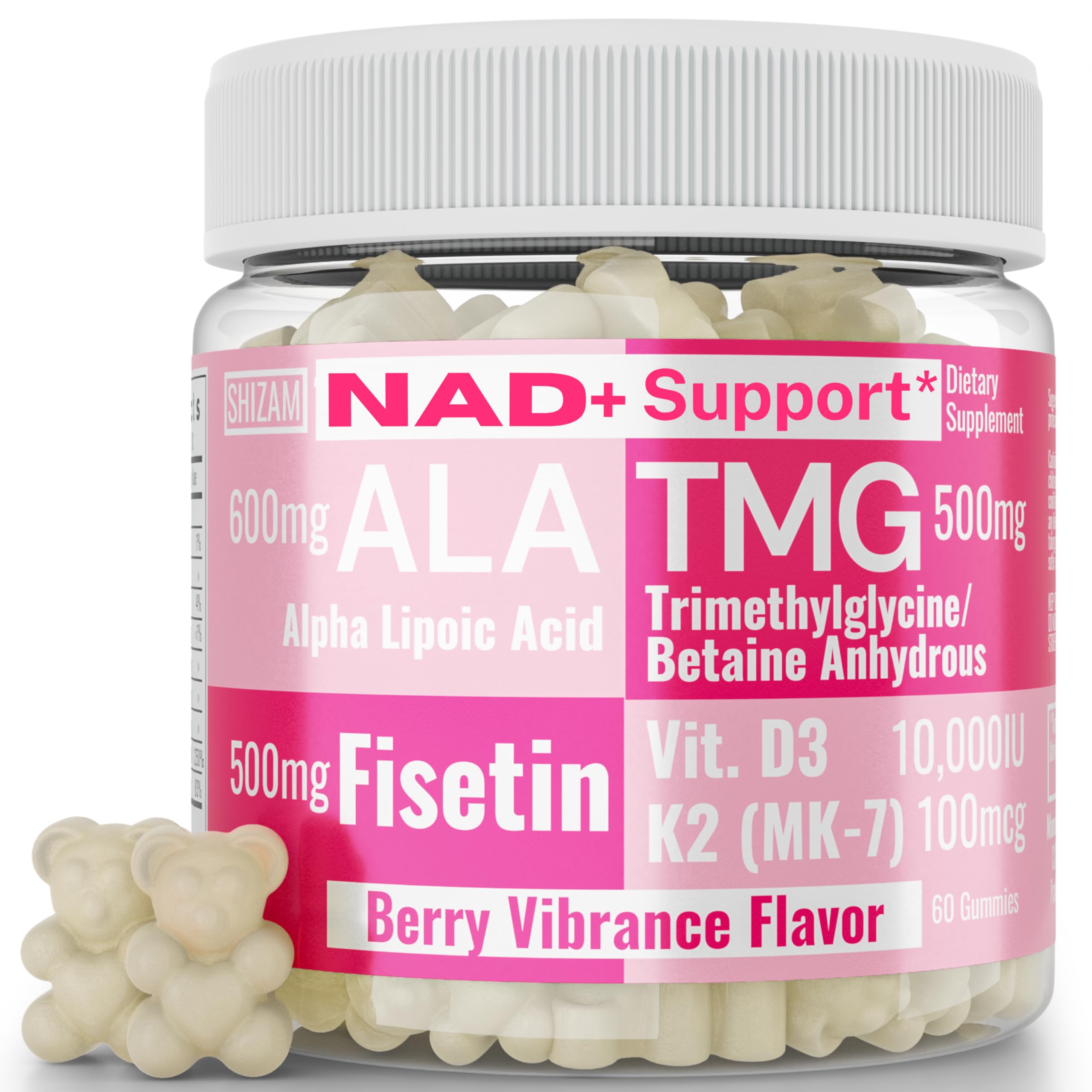 TMG Betaine Alpha Lipoic Acid ALA D3 Fisetin Gummies, Tri-Methylglycine trimethylglycine R-Alpha NAD+ Plus + HCL Supplements, Mitochondrial Senolytic Activator, NR Capsules Powder 600mg 1000mg