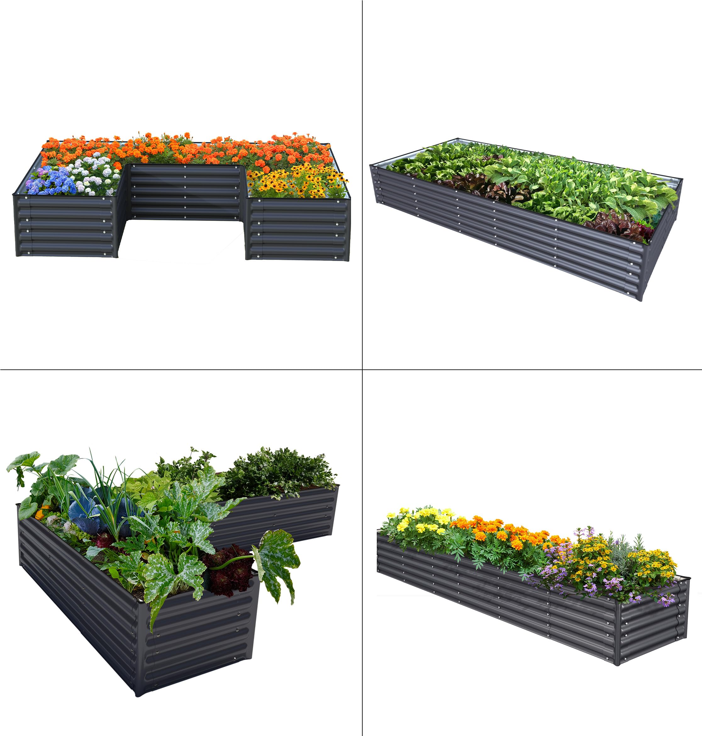 Olle ULR Shapes Raised Garden Bed Kit, 17" Tall 4 Styles Galvanized Planter Raised Garden Beds Outdoor for Gardening Vegetables Flowers,Gray