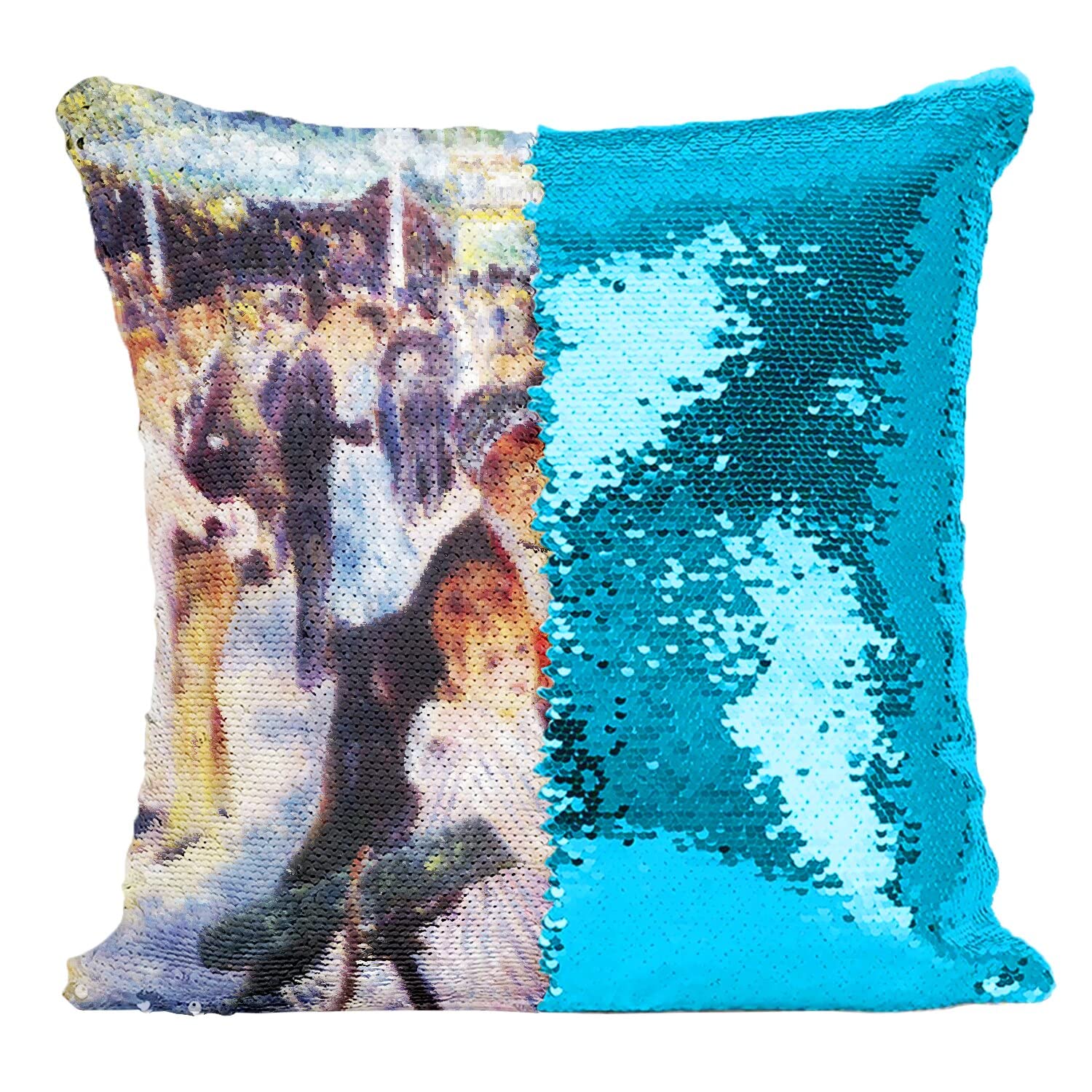 Coussin Paillettes Turquoise Renoir Housse Brillante Salon Élégant