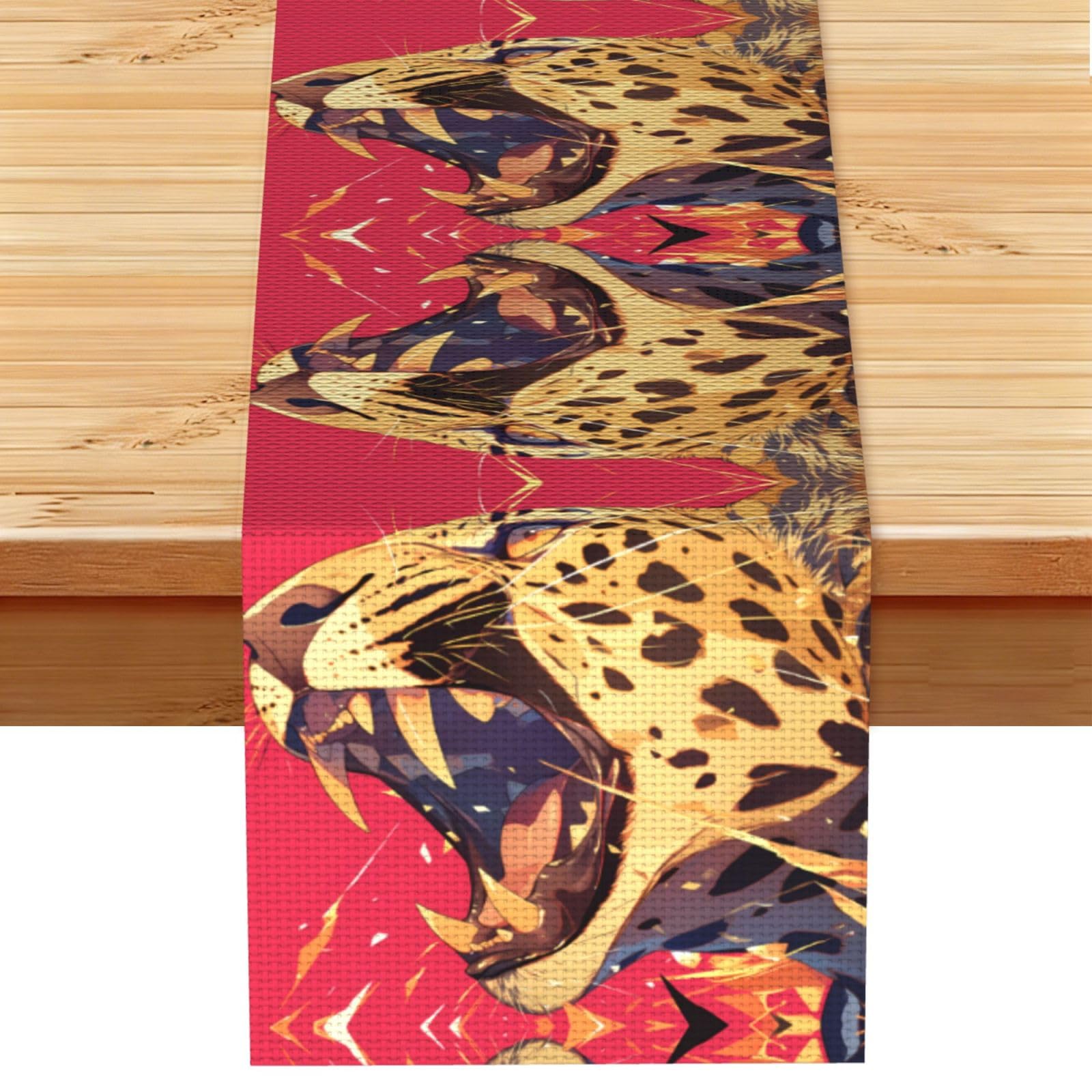 Leopard with open mouth Linen Feel Table Runner Wedding Party Home Decoration