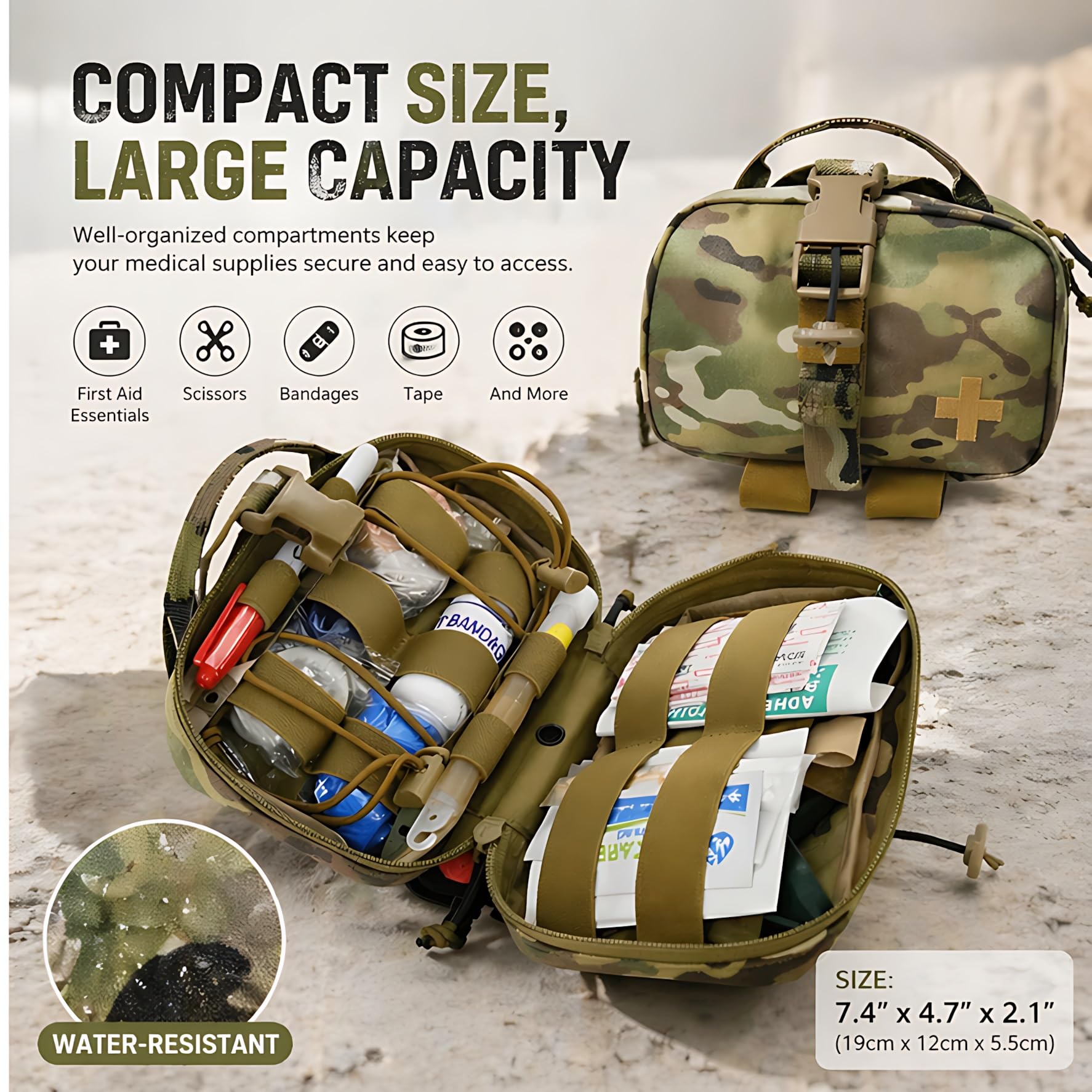 Bolsa Médica Táctica, Bolsa MOLLE IFAK con Hebilla Liberación Rápida, Bolsa Compacta Primeros Auxilios for Senderismo, Camping, Caza Y Supervivencia Al Aire Libre