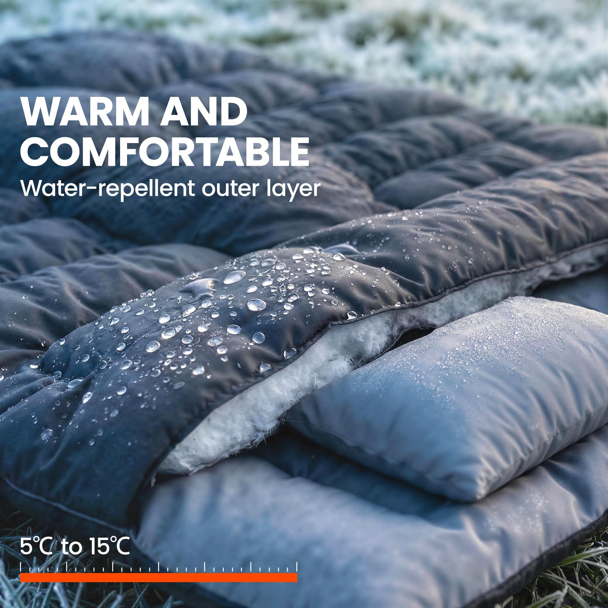 Outsunny Double Sleeping Bag with 2 Pillows, 220 x 160 cm Extra-Large Sleeping Bag for Adults, Detachable into Two Singles or Quilts, for Camping, Hiking — view 4