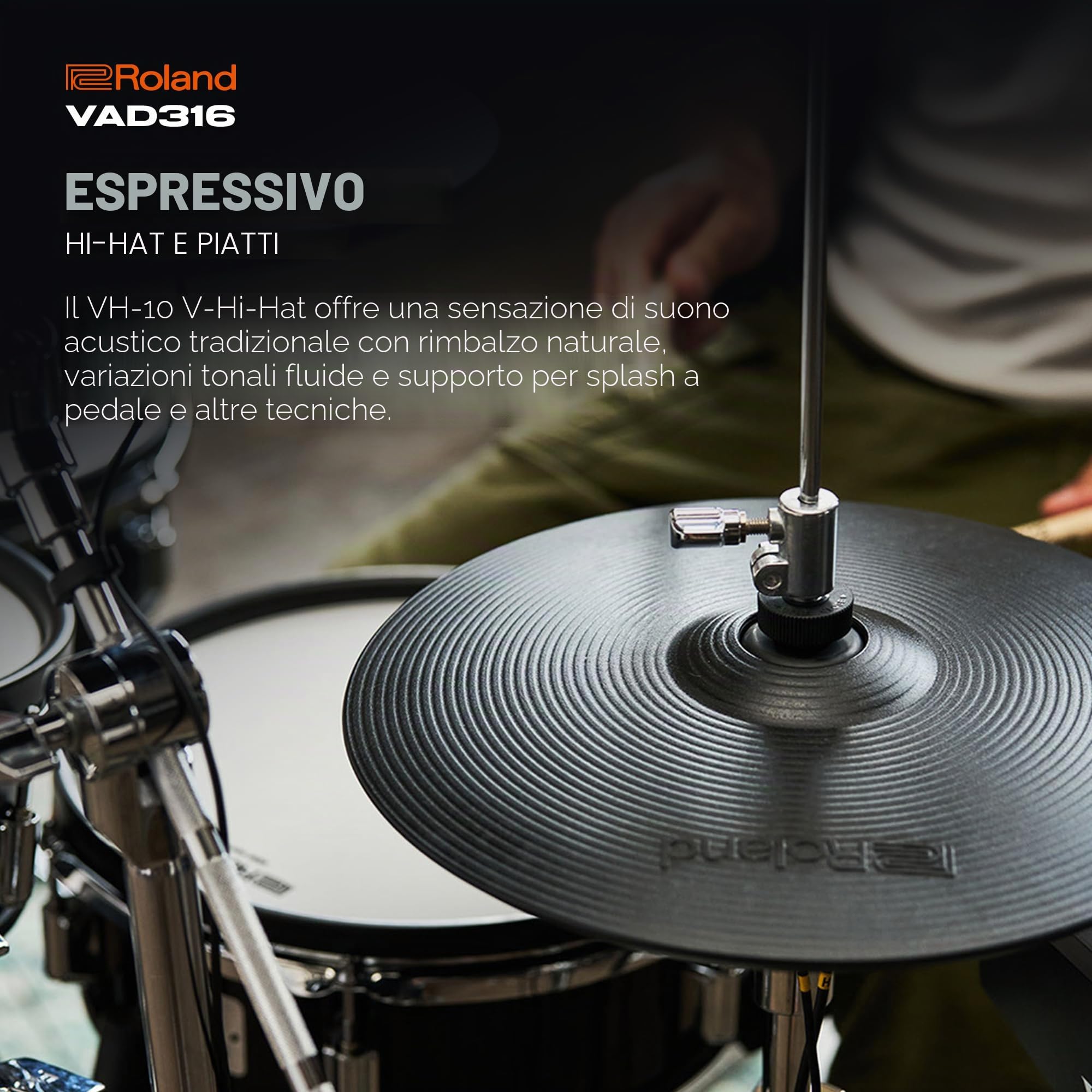 Roland VAD316 V-Drums - Kit batteria a V con design acustico serie 3 a 5 pezzi | Modulo audio V31 | Tecnologia audio avanzata | Conchiglie in legno a bassa profondità e tamburo di dimensioni
