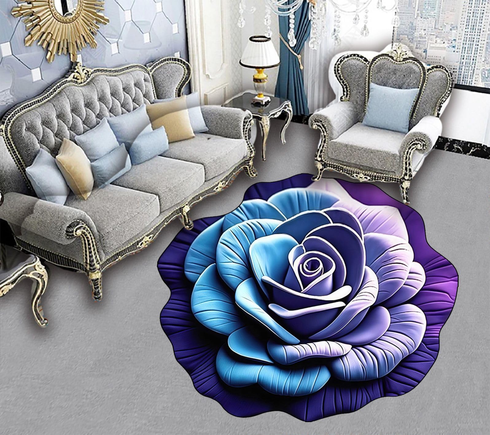 VALDIVIAN Floral Plush & Diatomaceous Earth Floor Mat – 3D Flower Design, Soft and Comfortable, Super Absorbent, Dual-Sided Non-Slip, Quick-Dry Bathroom Rug for Bedroom, (Blue-Purple)