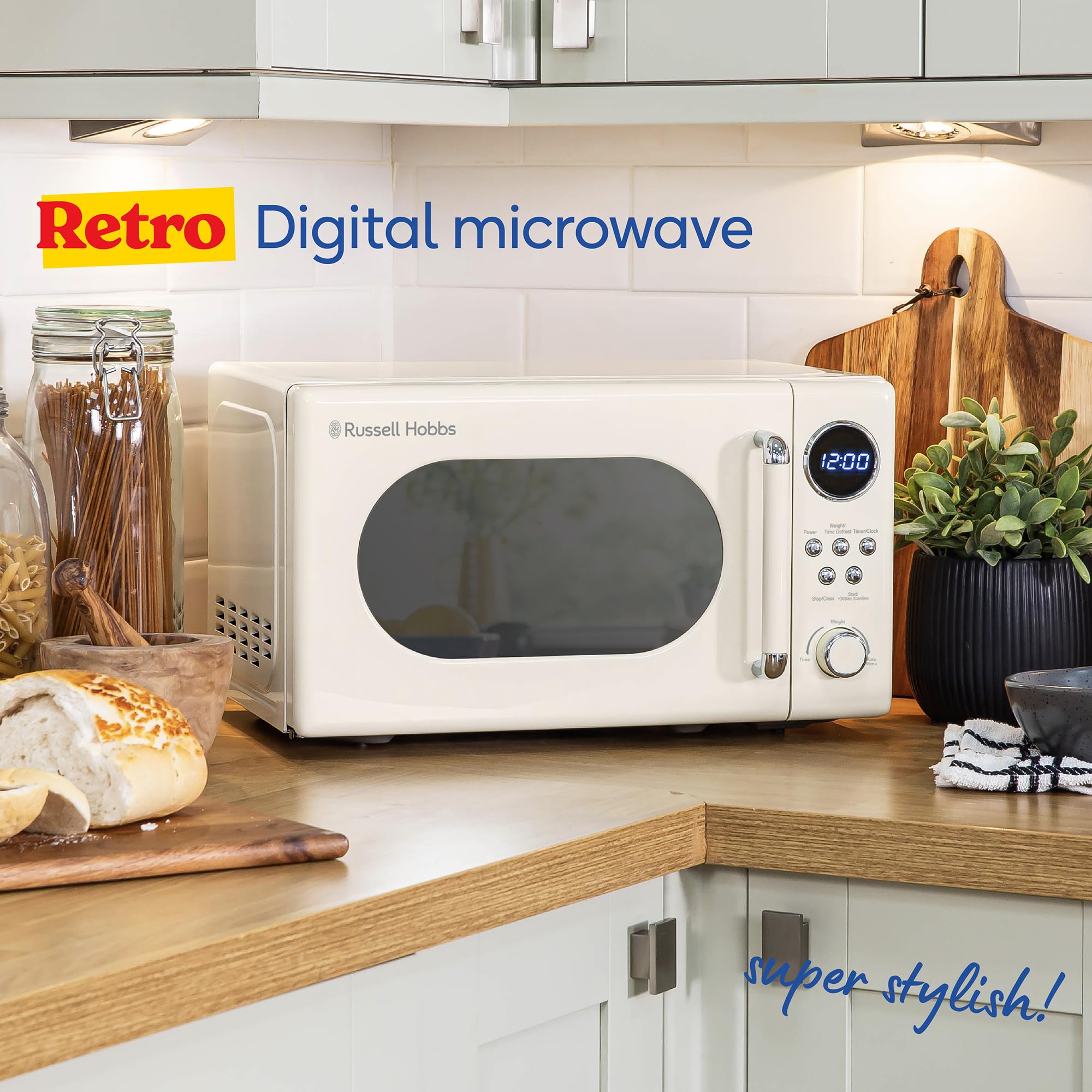 Russell Hobbs RHM2044C Retro 20 Litre Cream Digital Microwave, 800W, Mirror Finish, 8 Auto Cook Settings, 5 Power Levels — view 3
