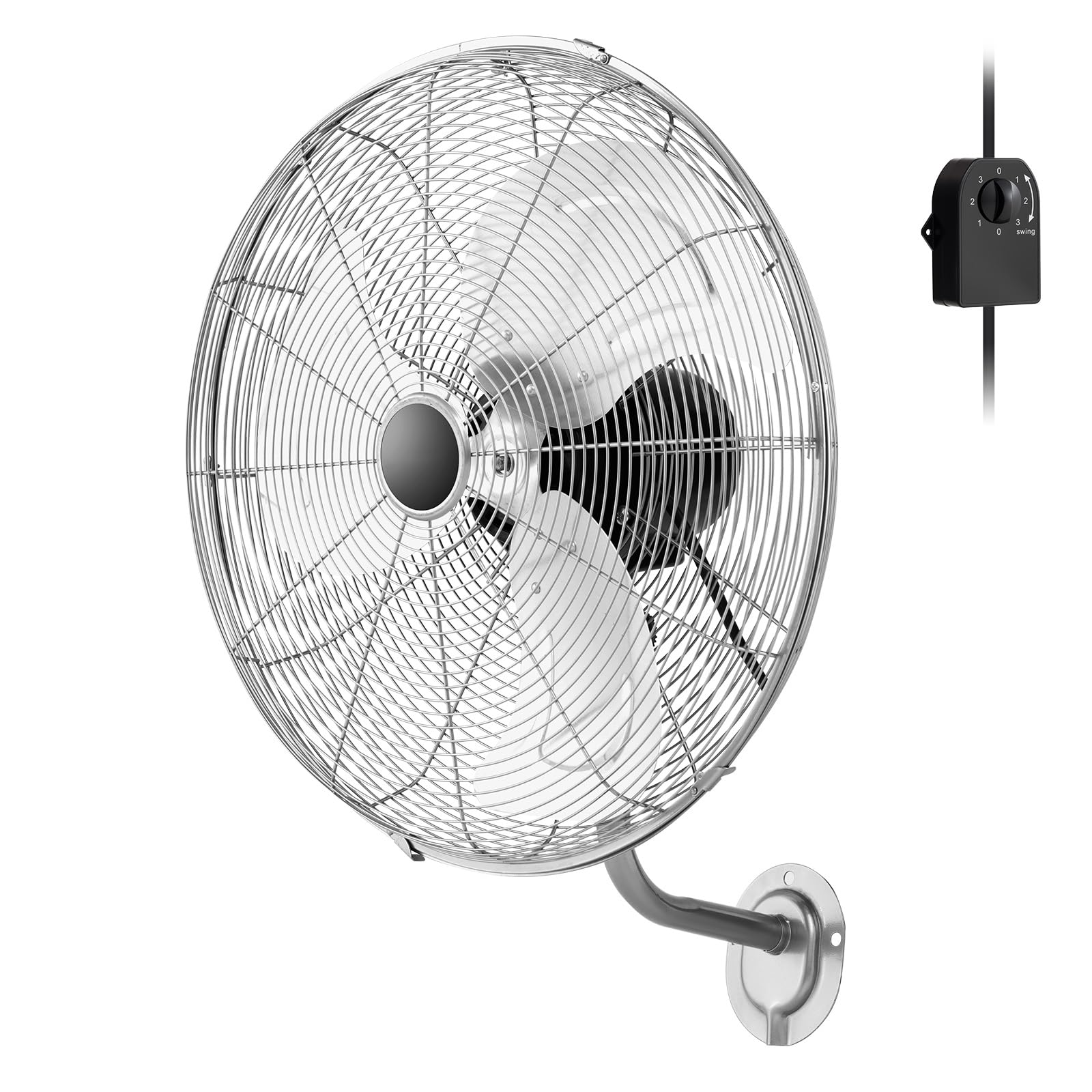 GOPLUS Ventilateur Mural φ56cm avec 3 Pales Aluminium, Ventilateur 3 Vitesses, Inclinaison 30° & Oscillation 85°, Grille Sécurité et Panneau Contrôle, pour Patio, Garage, Bureau (Argent)