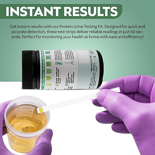 Miniatura 4 de Kit de prueba de orina de proteínas, 100 tiras de prueba de orina, resultados rápidos y precisos, 60 segundos, tiras de prueba de análisis de orina