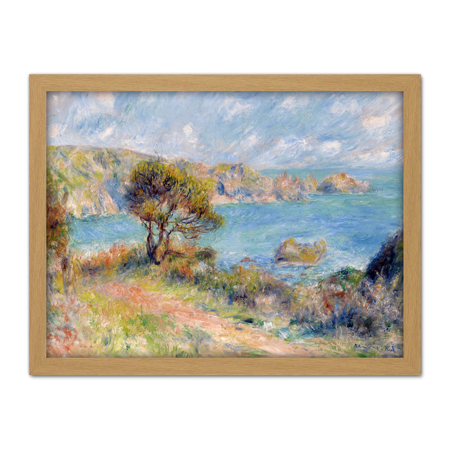 Artery8 Framed Light Oak 18X24 Pierre Auguste Renoir View At Guernsey 1883 Painting Artwork Framed Wall Art Print 18X24 Inch