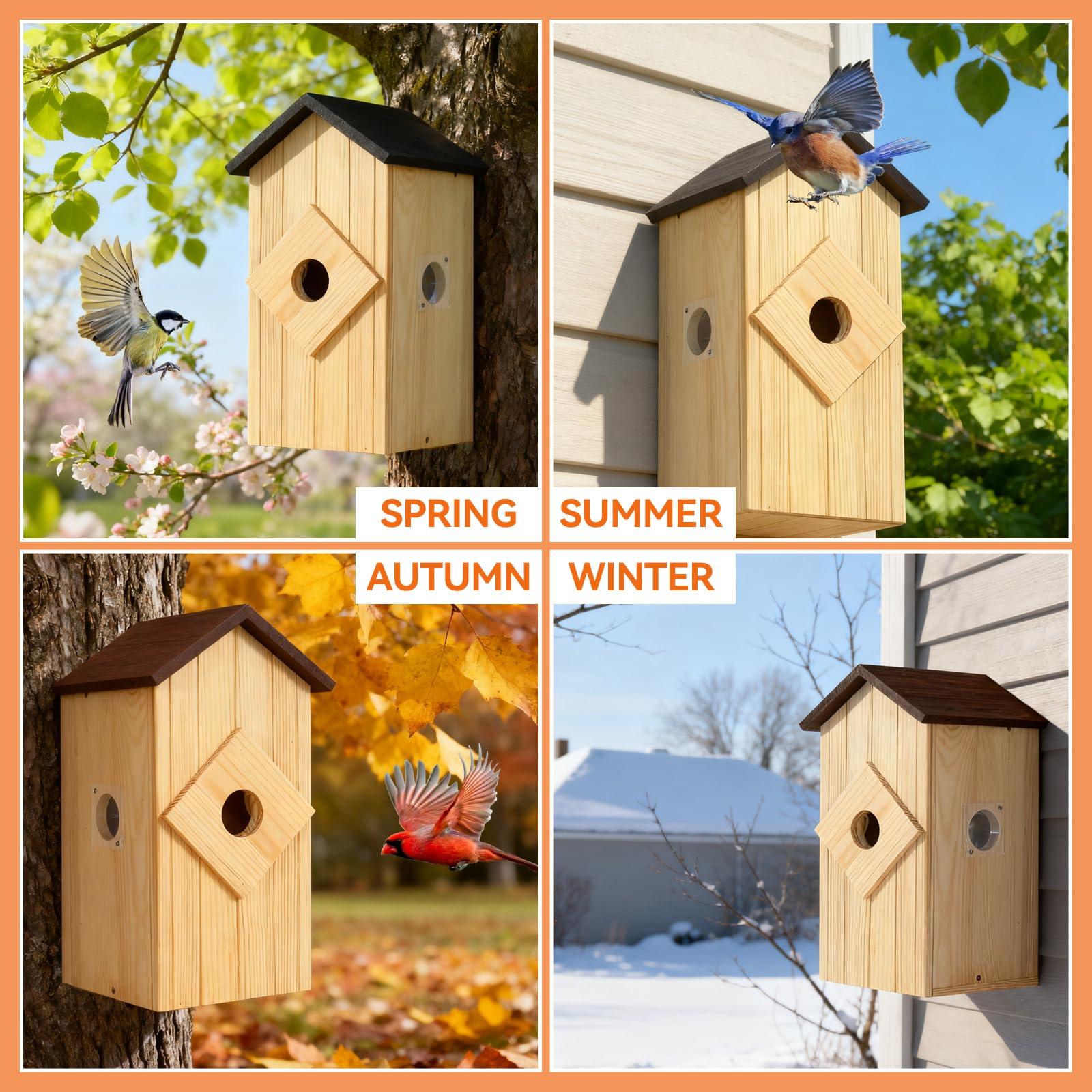 Vogelhaus mit Kamera, solarbetrieben, Vogelhaus-Kamera zum Aufhängen im Freien, Holz: 2,5 K HD, kabellose Vogelhaus-Kamera für den Außenbereich, dekorative Box, Geschenk für Bluebird