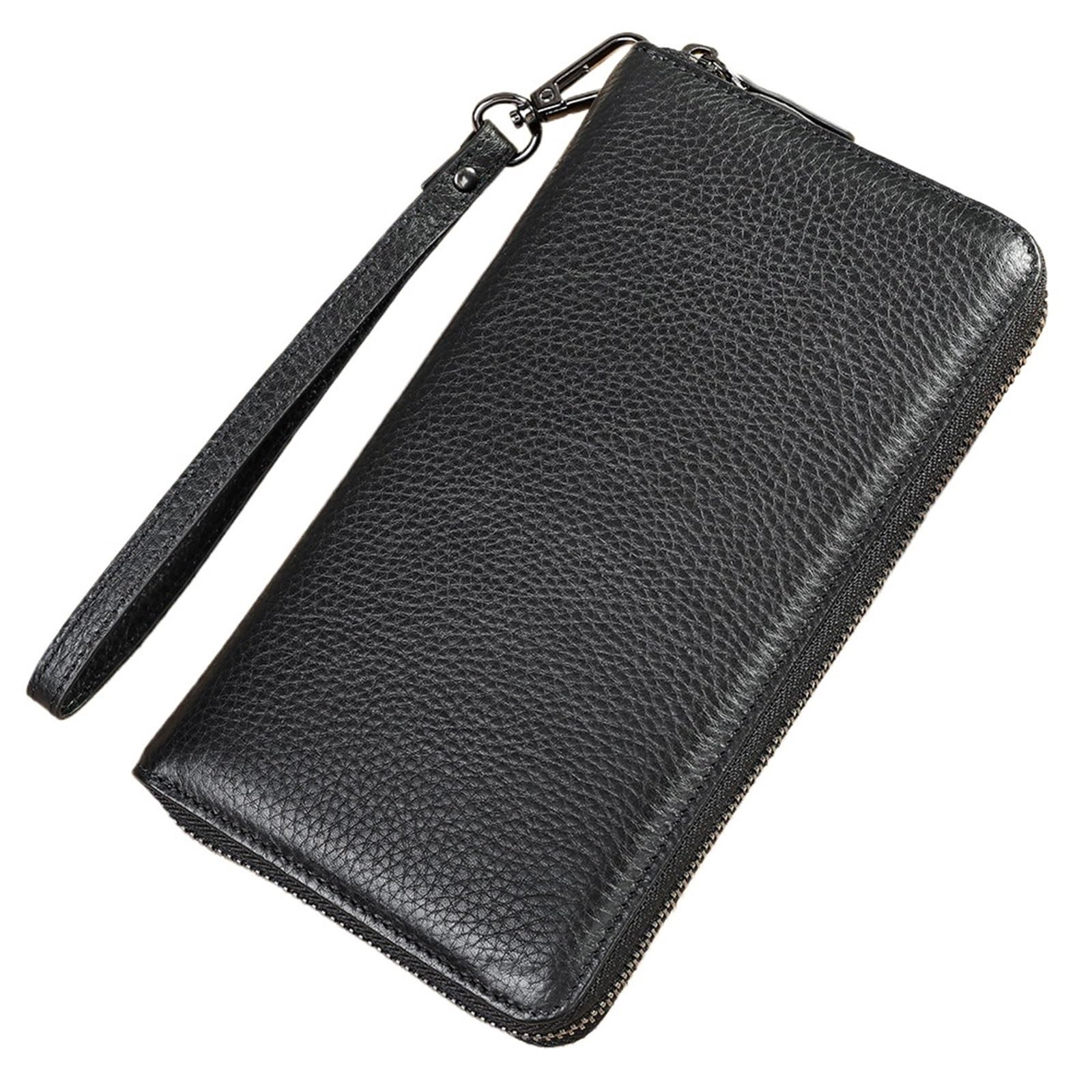 Portafogli lunghi da uomo neri Portafogli lunghi da uomo Portafogli da lavoro casual in pelle con cerniera Borsa for telefono di grande capacità
