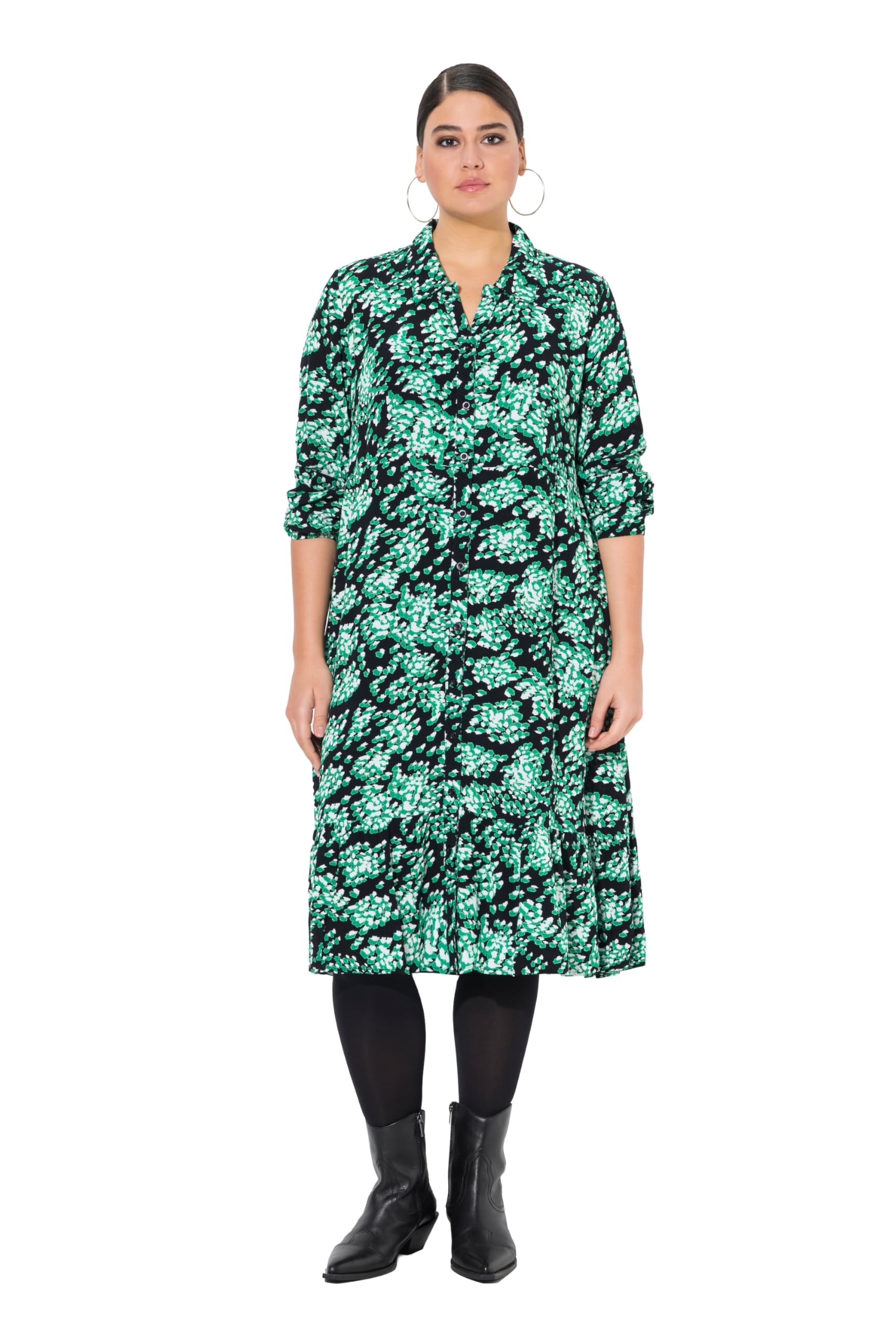 Ulla Popken Damen große Größen Übergrößen Plus Size Hemdblusenkleid, A-Linie, Hemdkragen. 834191