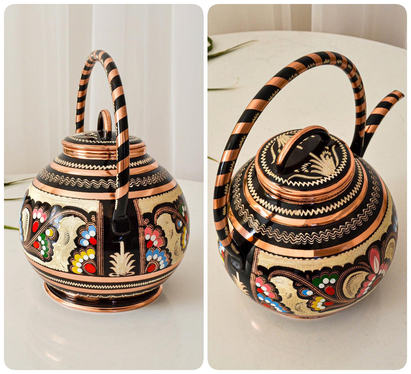 Kupferblumengießkanne, handgefertigter Gießtopf, Mini-Pflanzengießtopf, Kupferkrug, Gießkanne für Blumen (handbemalt)