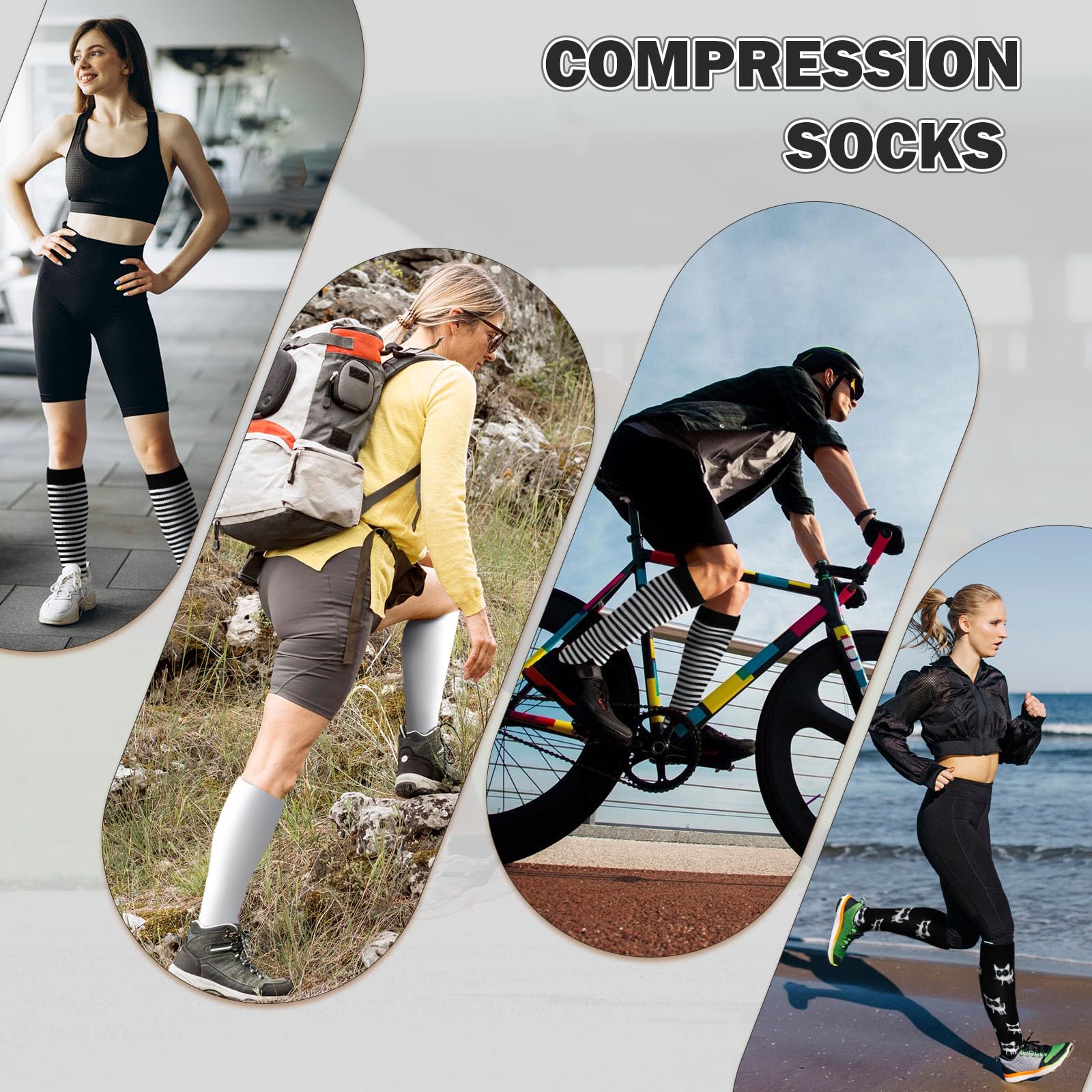 LEOSTEP 6 paires de chaussettes de compression pour hommes et femmes, soutien quotidien pour les voyages, le travail et le mode de vie actif, chaussettes respirantes confortables