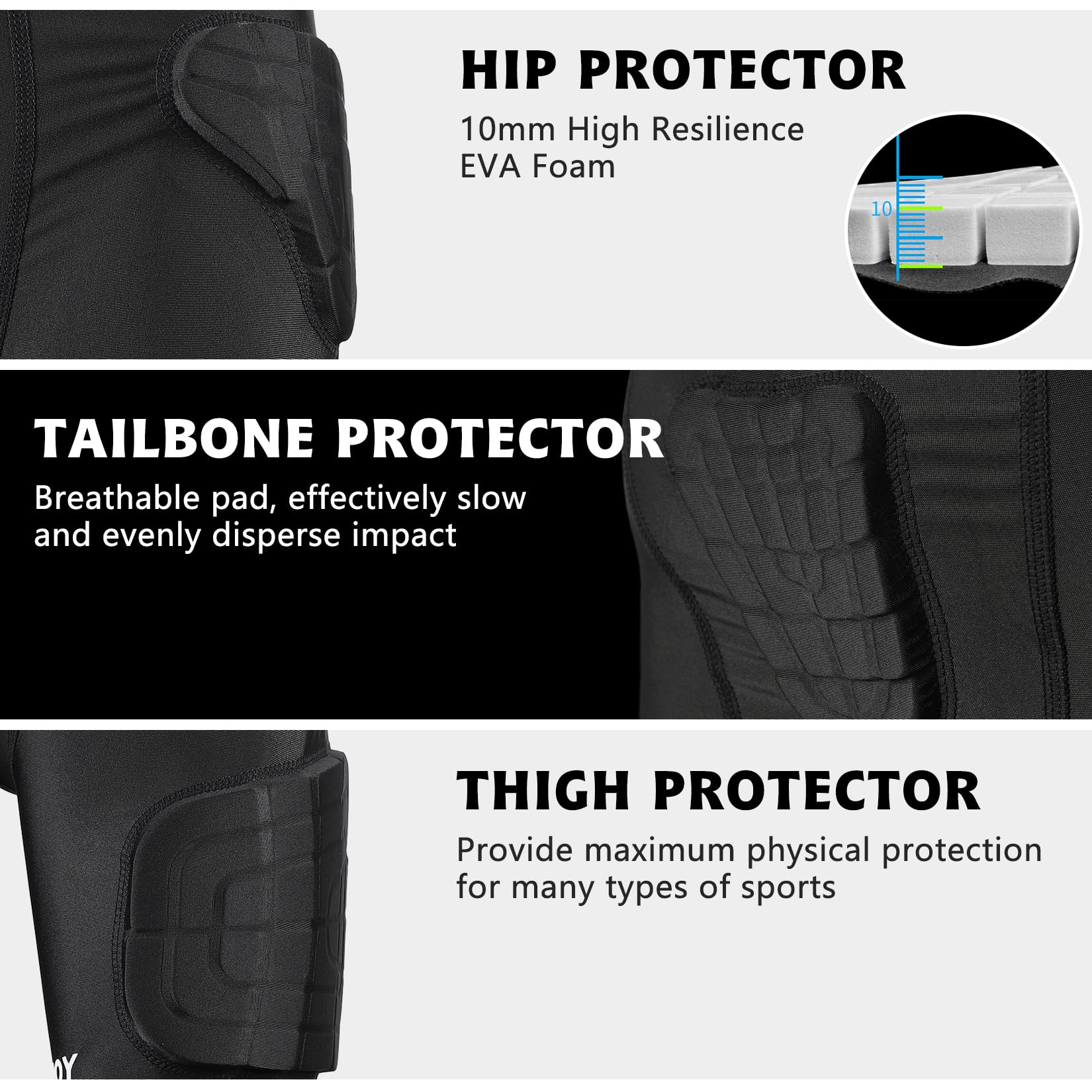 Short De Compression Rembourré TUOYR – 6 Protections, Pour Football, Ski, Snowboard
