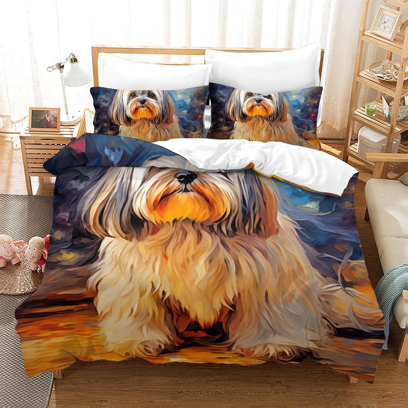 Housse de couette zippée facile d'entretien parure de lit Chien 3D 200x200 cm
