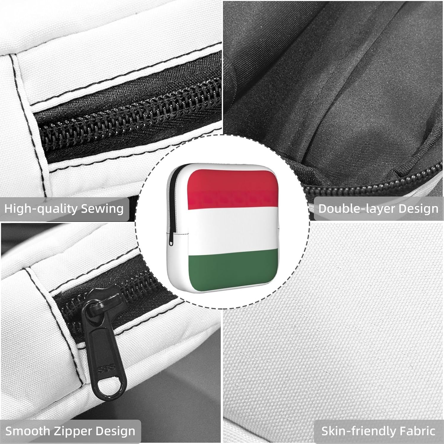Flag Of Hungary Print Women Period Bag Sanitary Pouch Portable Pad Pouch Tampon Holder Small Zipper Pouch Storage Bag