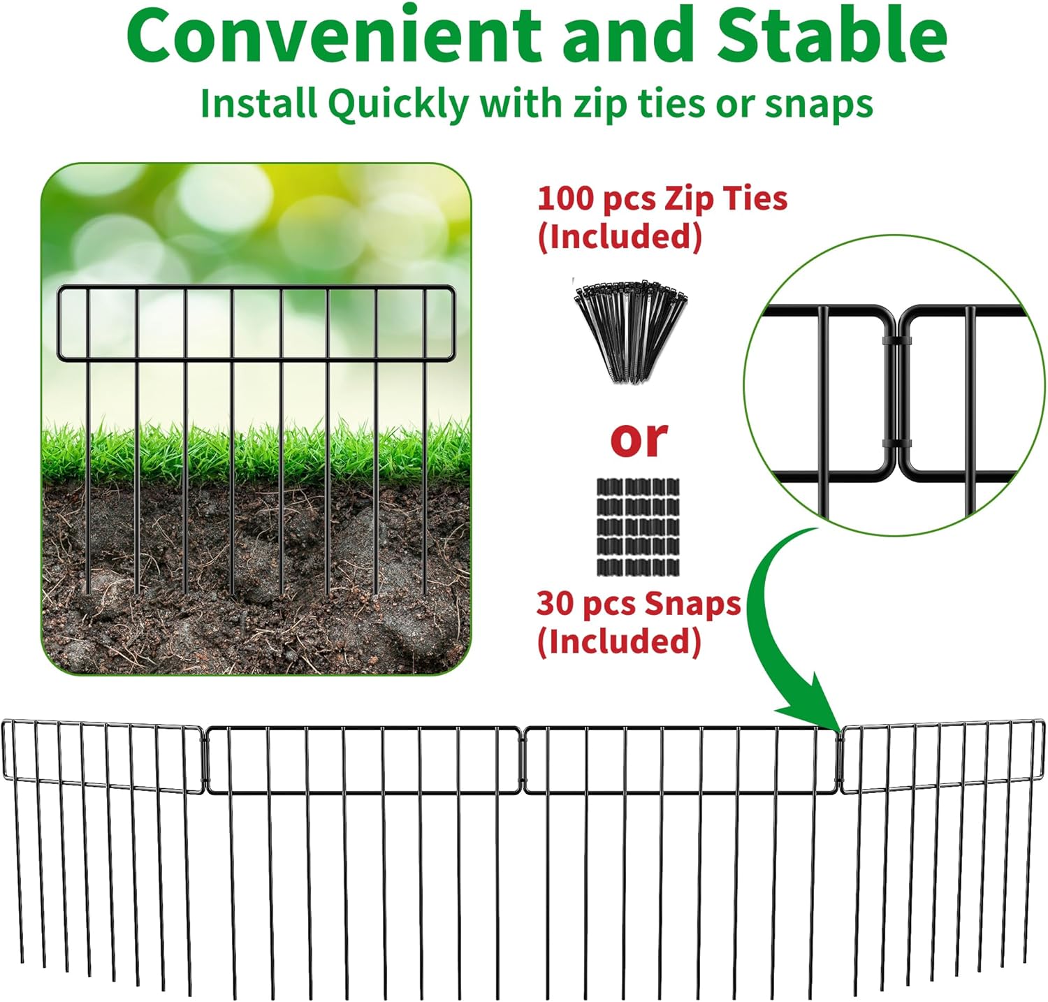 30Ft(L) X 13Inch(H) Animal Barrier Fence - 21 Pack Garden Fence Panels Metal Garden Fencing Edging Border No Dig Fencing for Dog Rabbits Ground Stakes Defense Outdoor Patio Fence Extension