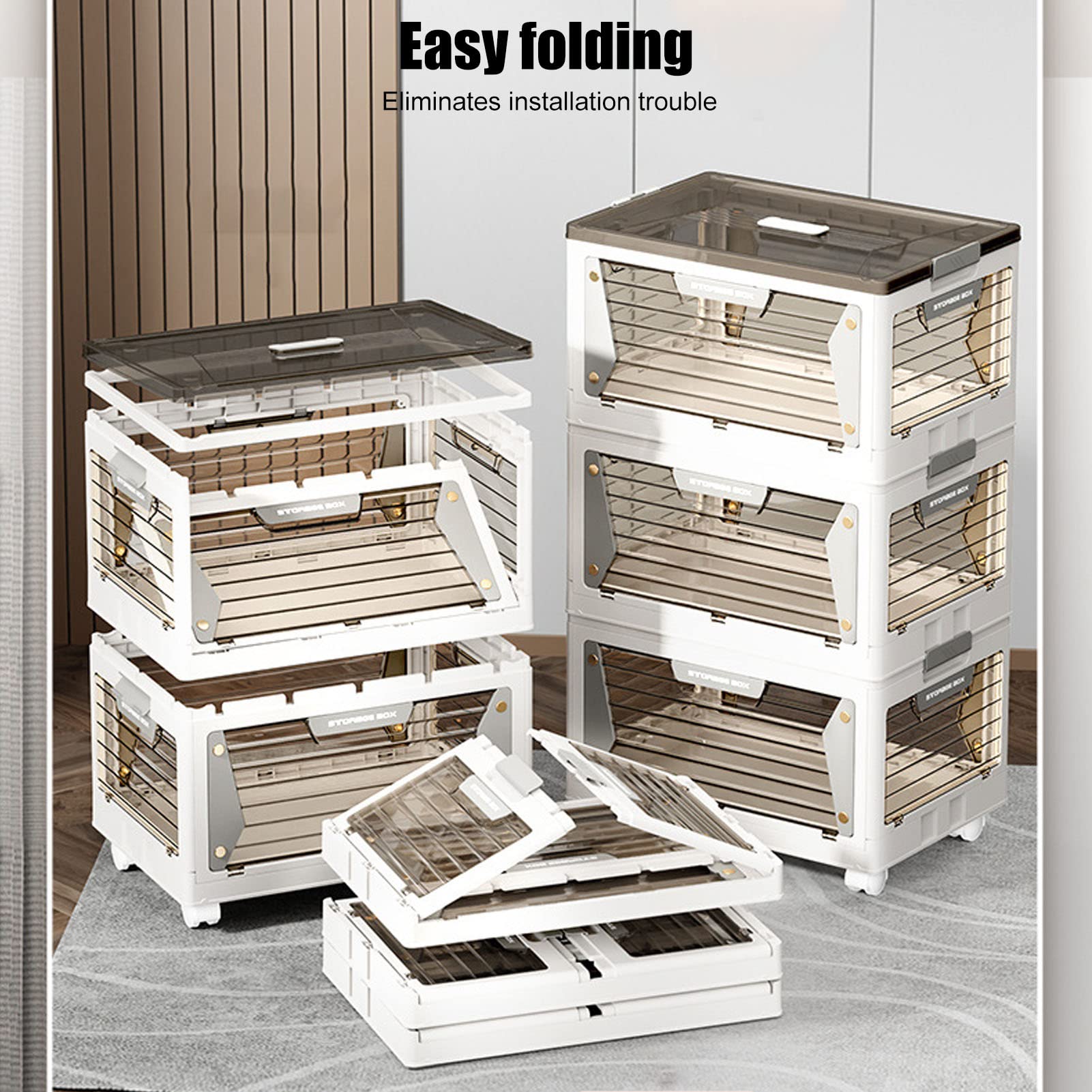 Cocoarm Contenitore Portaoggetti Scatola Portaoggetti Pieghevole in PP Grande capacità 5 Porte di Accesso Chiusura Magnetica Impilabile con Ruote per il Campeggio del Bagagliaio di Casa (5 strati)
