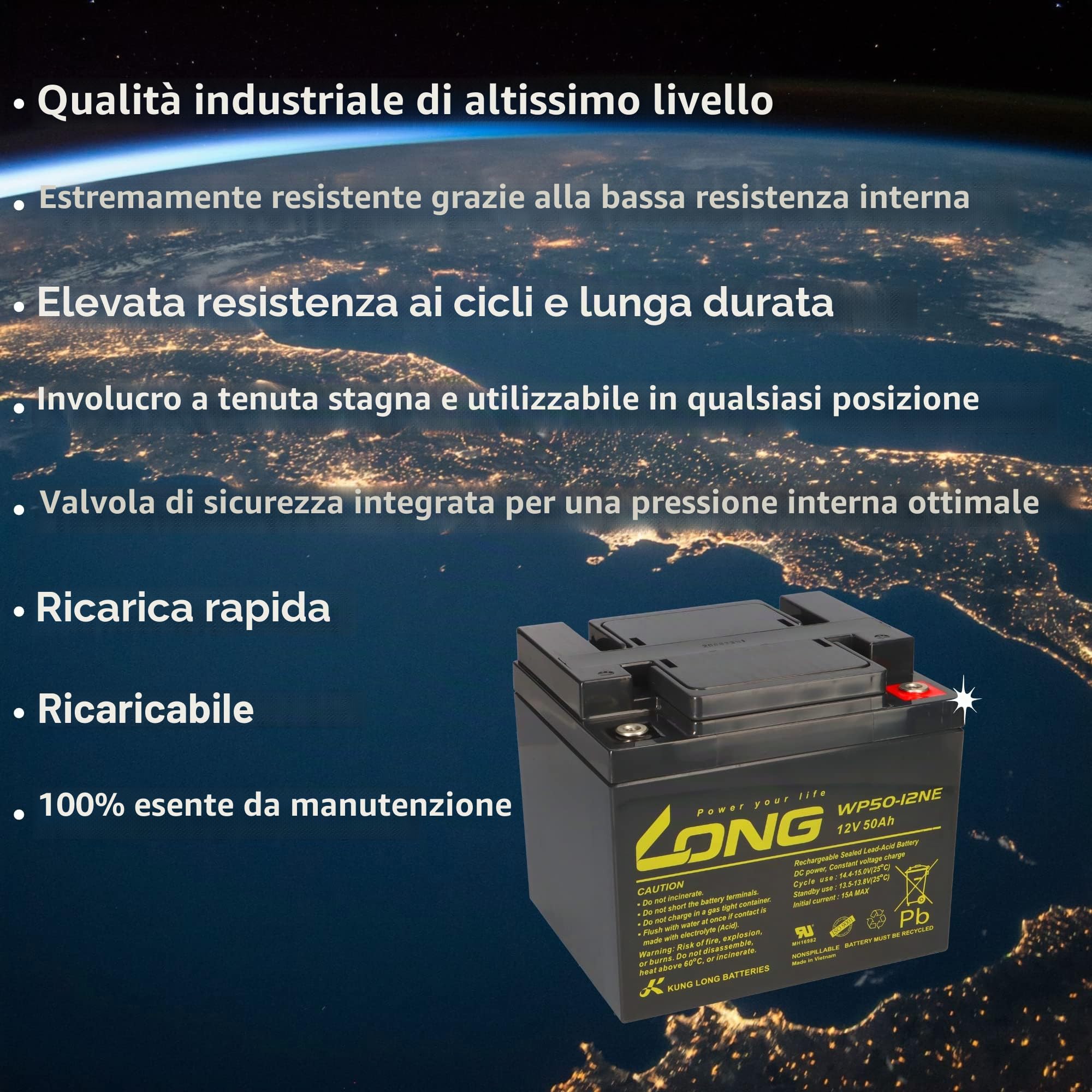 Batteria di ricambio per Invacare Auriga e Orion 2X Kung Long 12 V 50 Ah batteria al piombo resistente ai cicli AGM VRLA – Set di batterie – Invacare Auriga – Orion – 12 V – 50 Ah