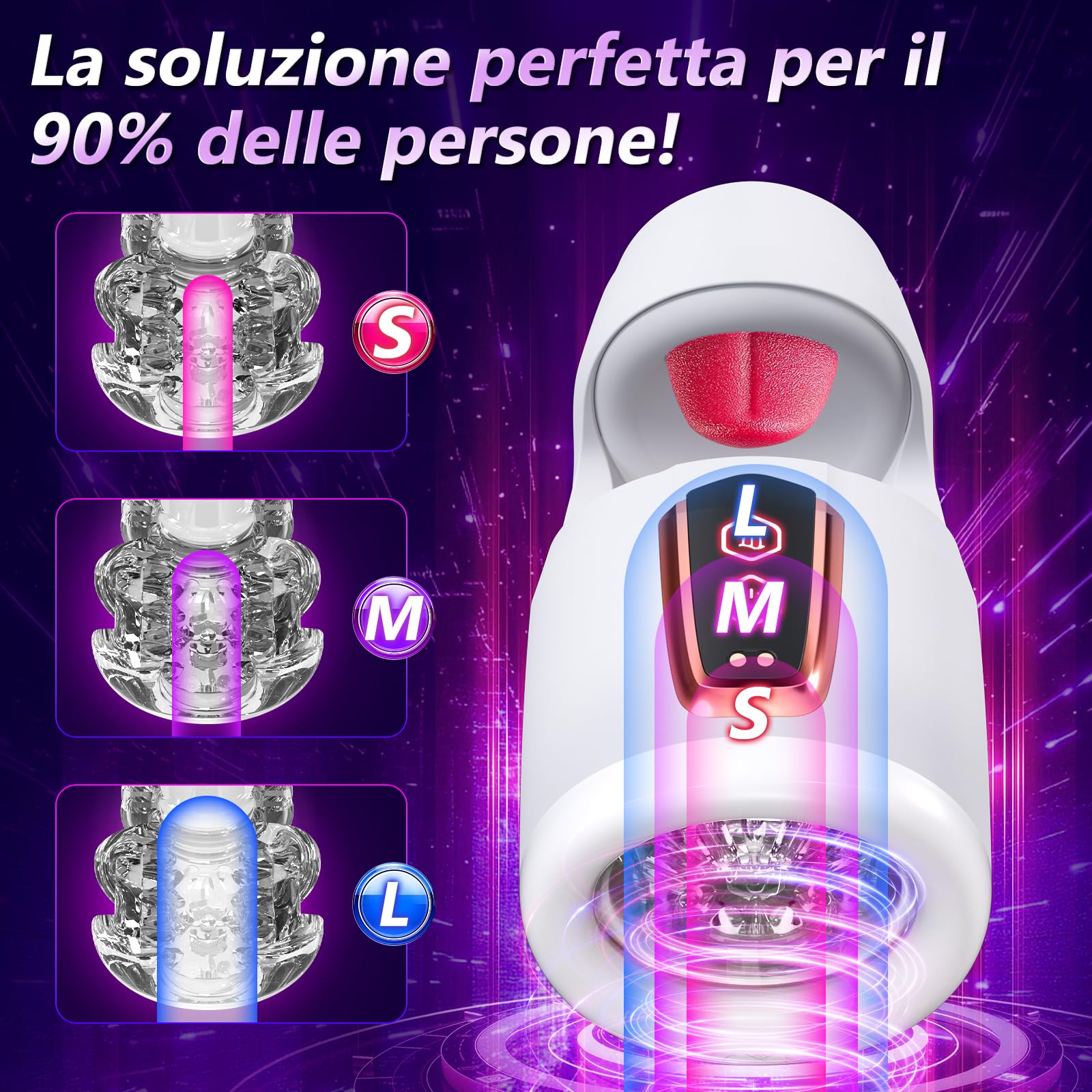 Masturvatore per Uomo Pene Sex Toys - Masturbatore Uomo con 10 di Spinta e 10 Modalità di Leccata di Lingua Vibratoriper per Uomini Allenatore del Pene Maschile